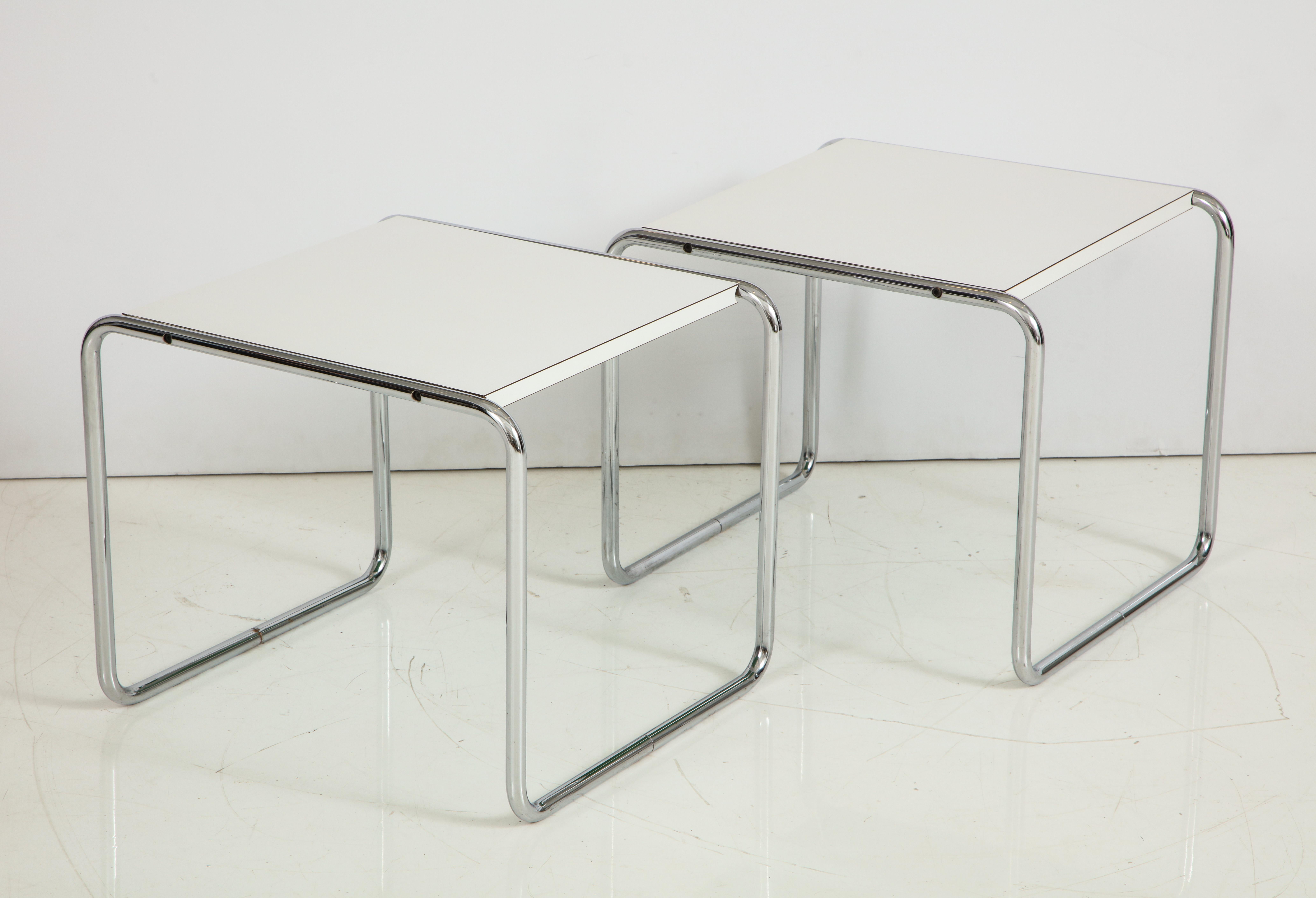 Mid-Century Modern Pair of Marcel Breuer Tubular Steel Side Tables or Stools for Knoll