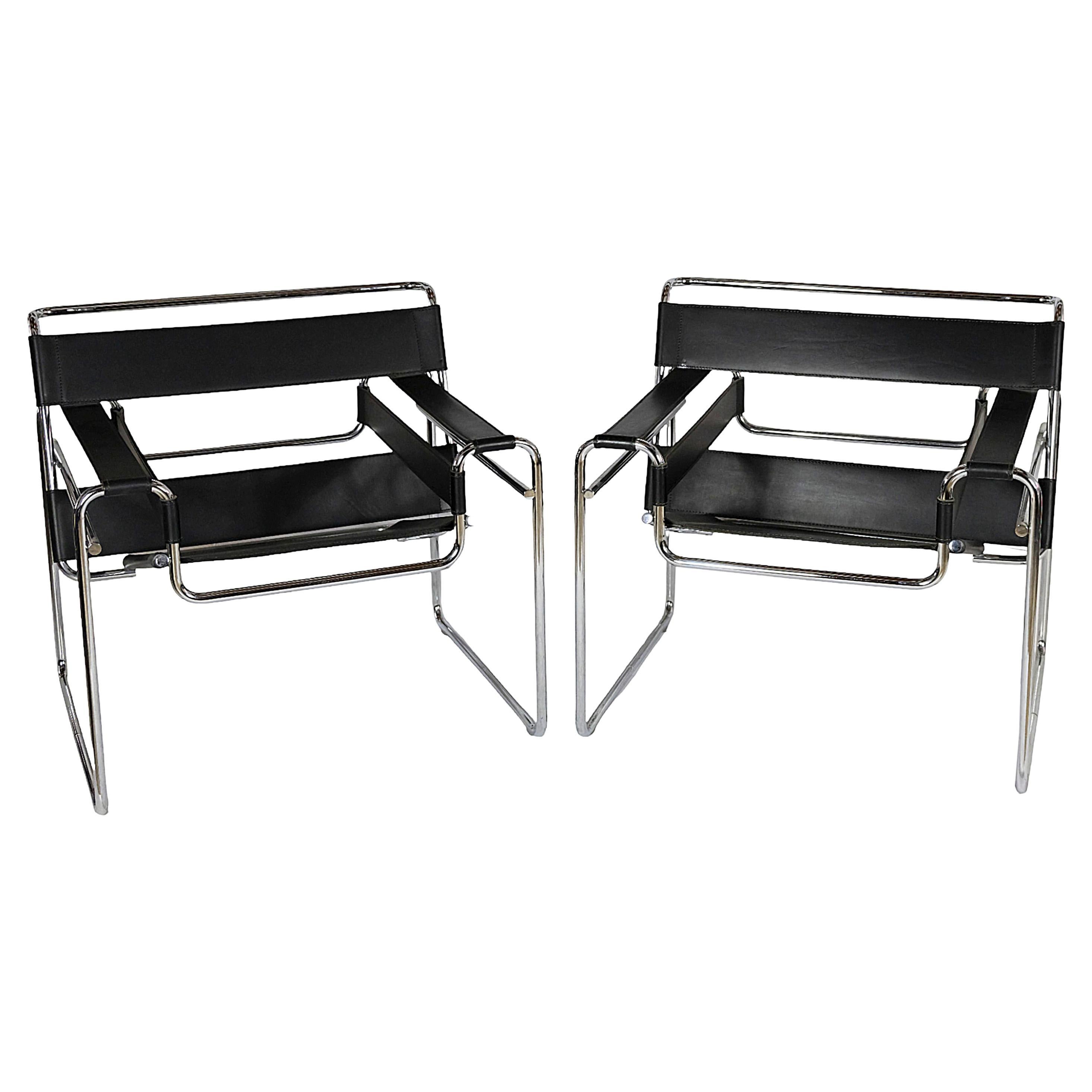 Pair of Marcel Breuer Wassily Lounge Chairs signed Knoll Studio For Sale
