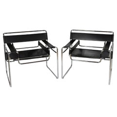 Pair of Marcel Breuer Wassily Lounge Chairs signed Knoll Studio