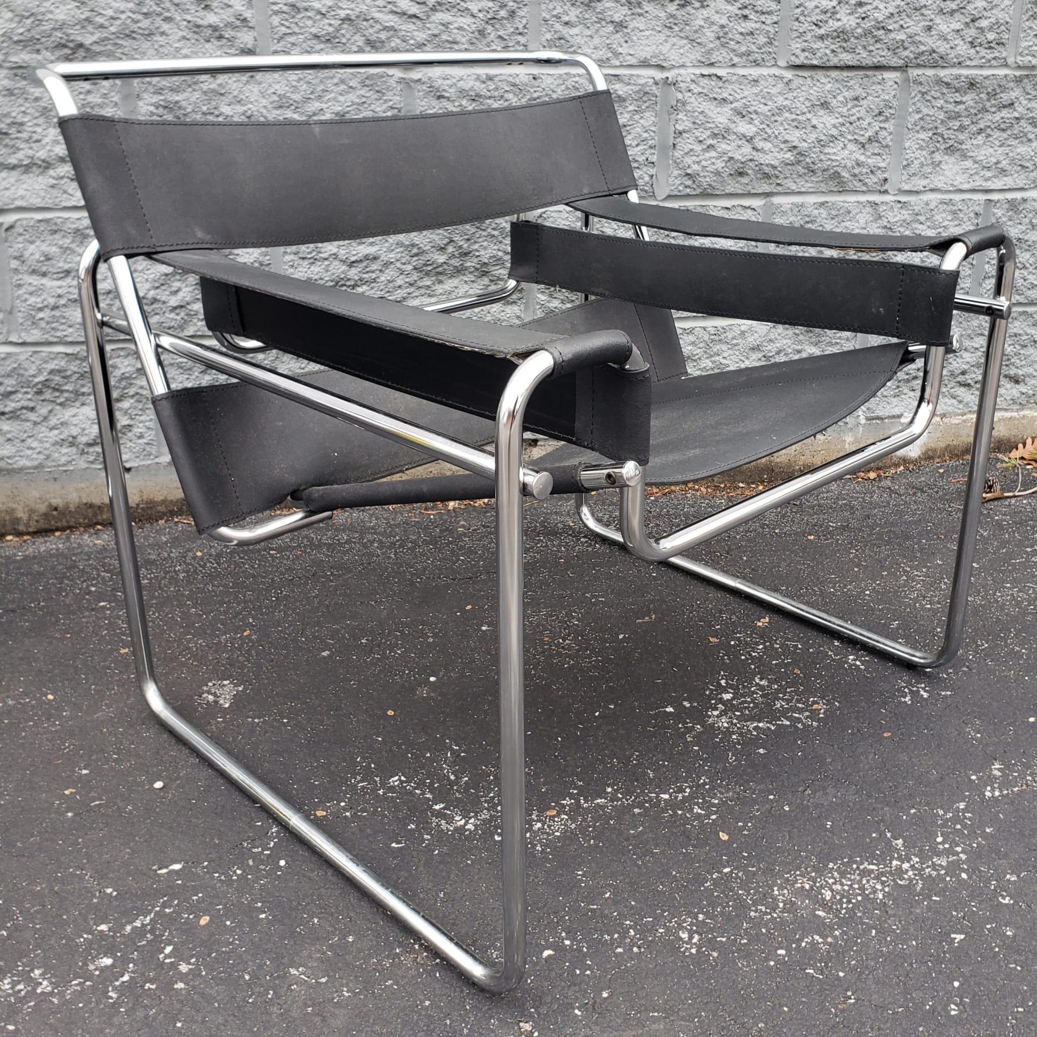 Modern Pair of Marcel Brewer Wassily Style Lounge Chairs, Circa 1990s