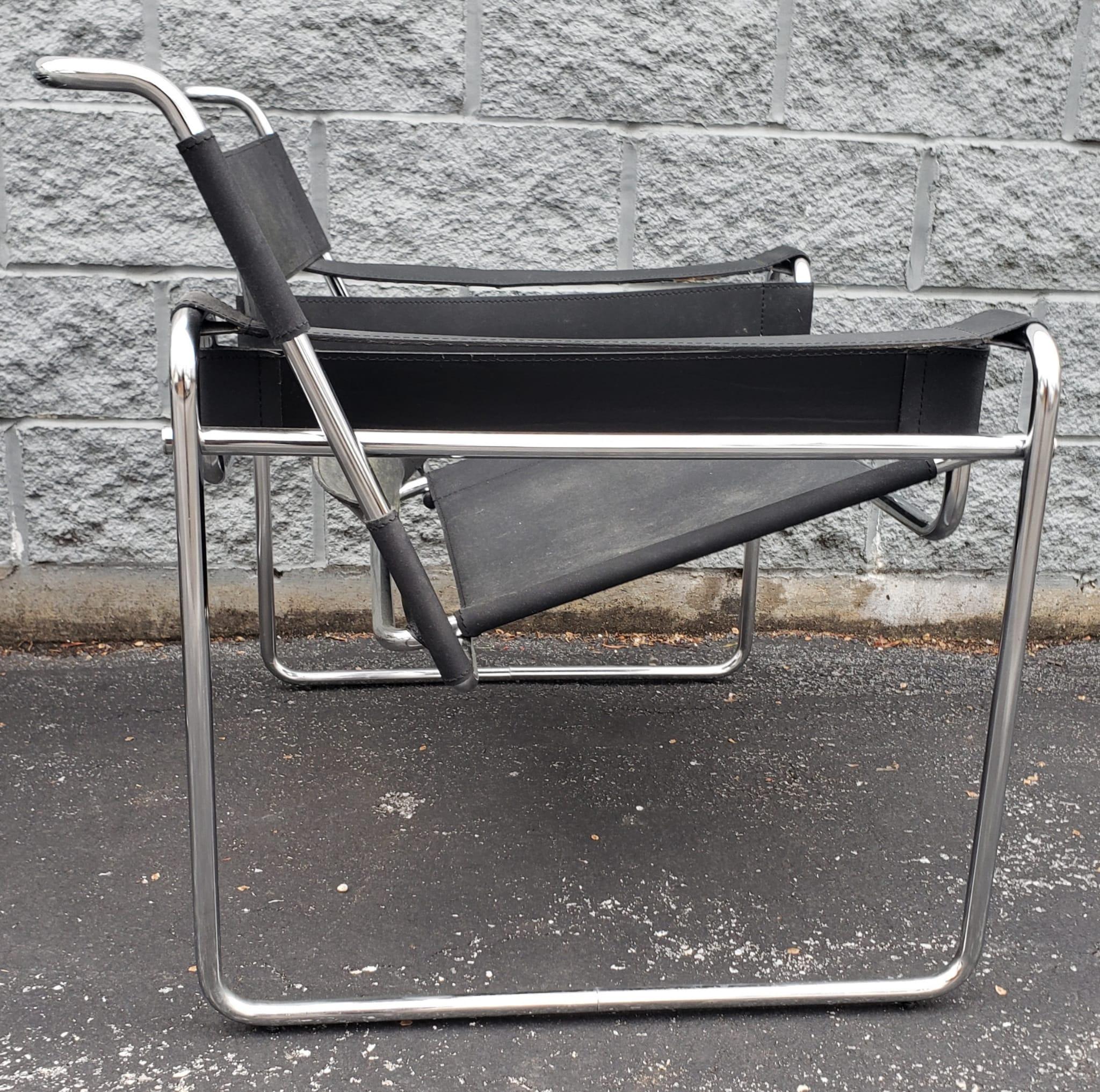 Faux Leather Pair of Marcel Brewer Wassily Style Lounge Chairs, Circa 1990s