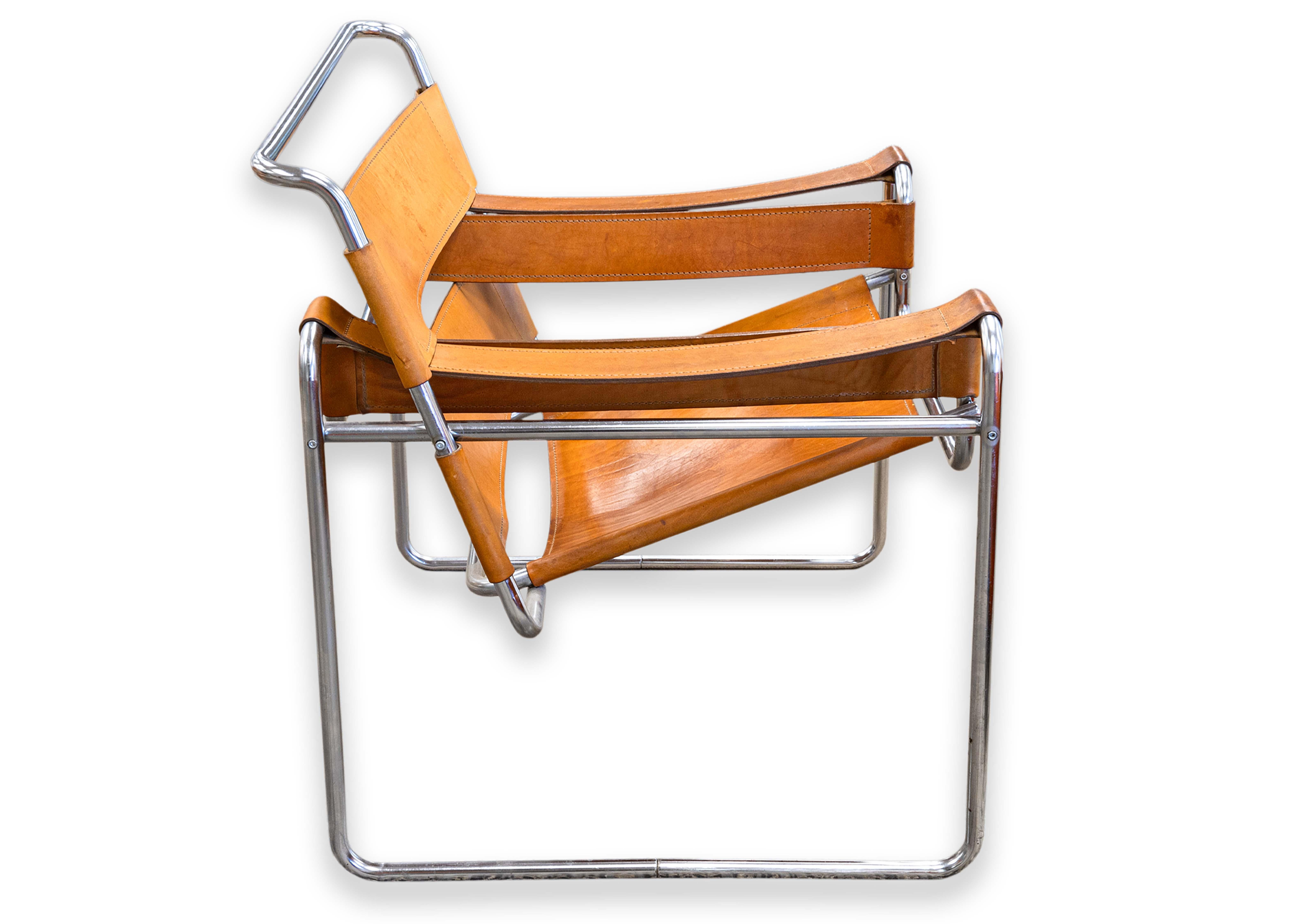 American Pair of Marcel Bruer for Knoll Cognac Leather Wassily Chairs
