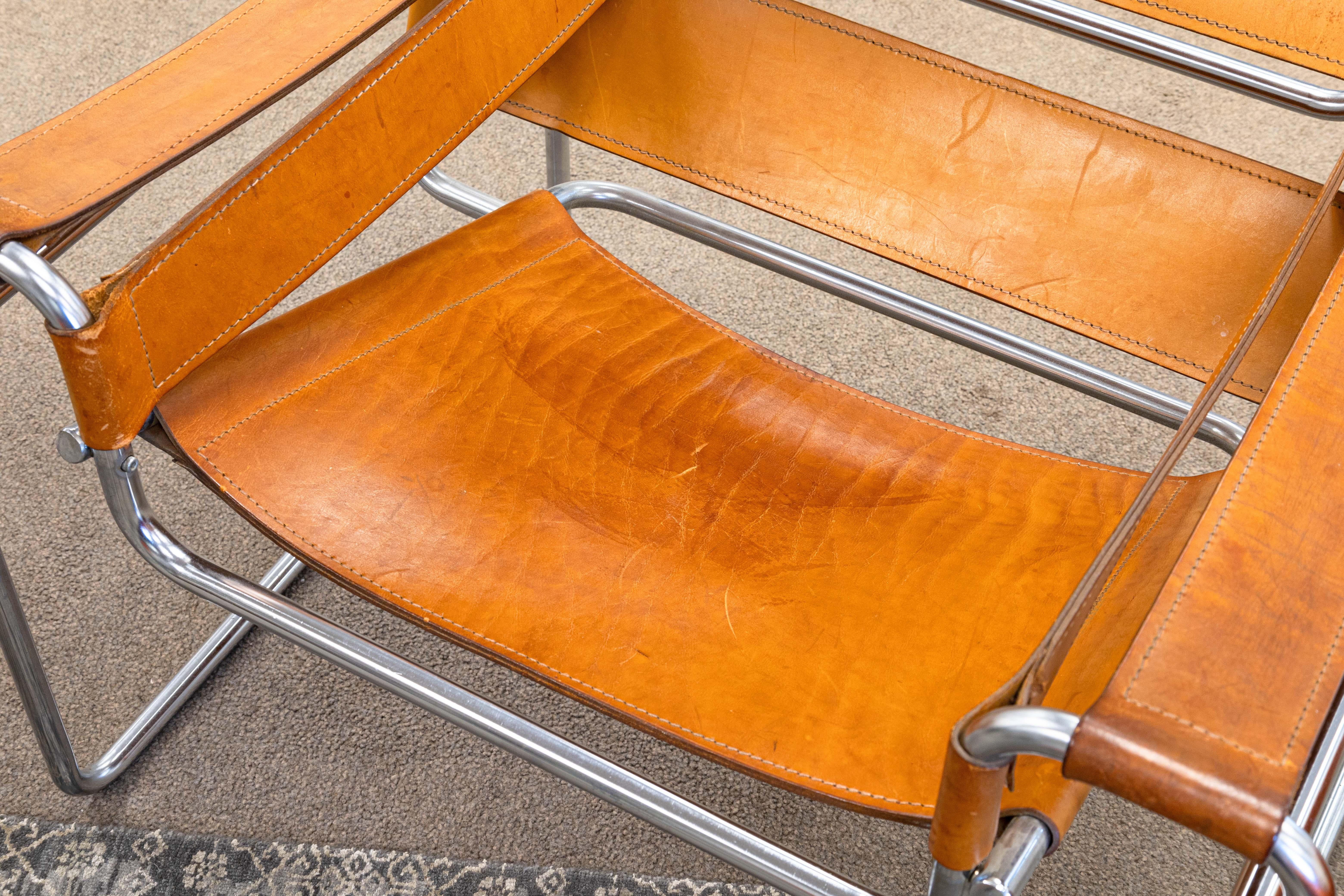 Pair of Marcel Bruer for Knoll Cognac Leather Wassily Chairs 3