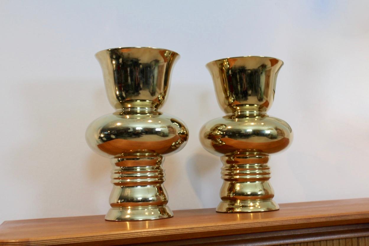 Contemporary Pair of Marcel Wanders Large Ceramic Vases in Gold, Dutch Design