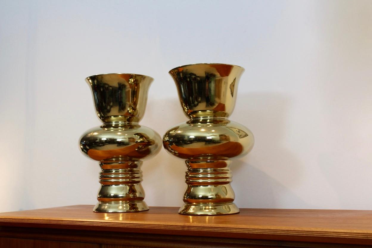 Pair of Marcel Wanders Large Ceramic Vases in Gold, Dutch Design 1
