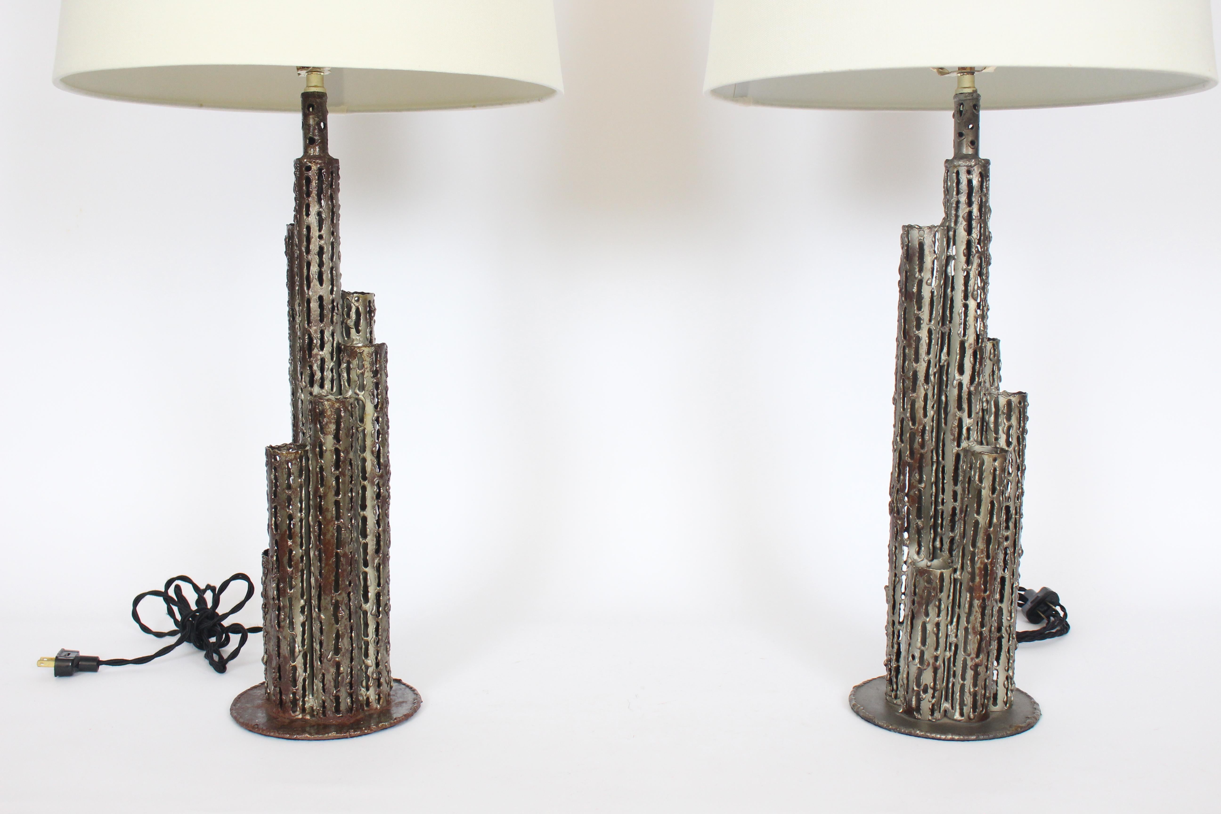 Pair of Marcello Fantoni Torch Cut Iron Brutalist 