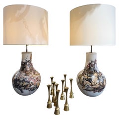 Pair of Marcello Fantoni ceramic lamps Italy 1950