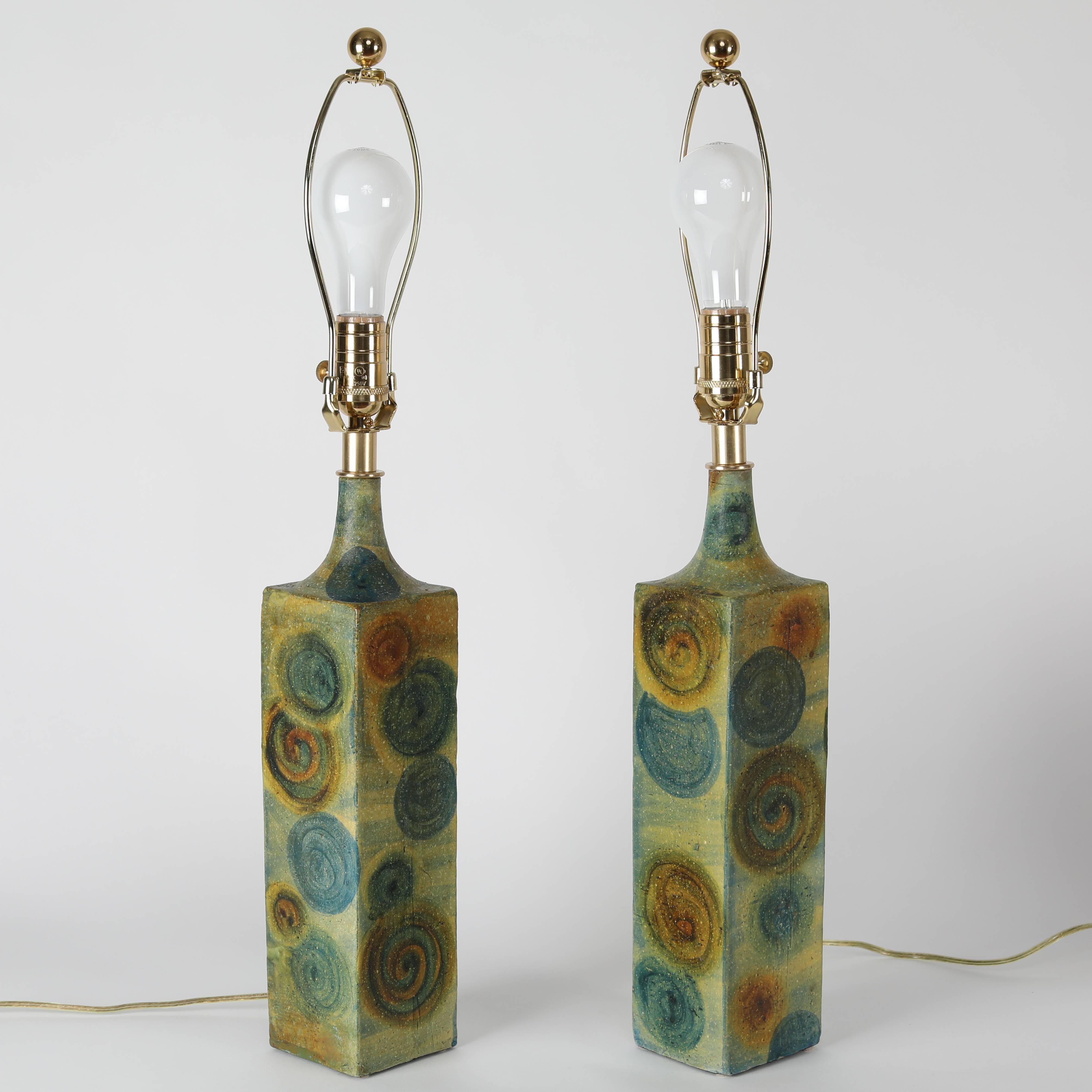 Italian Pair of Marcello Fantoni Ceramic Table Lamps, circa 1960s