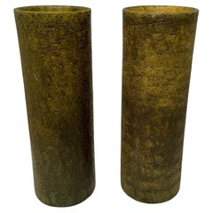 Pair of Marcello Fantoni Green Glazed Cylinder Vases