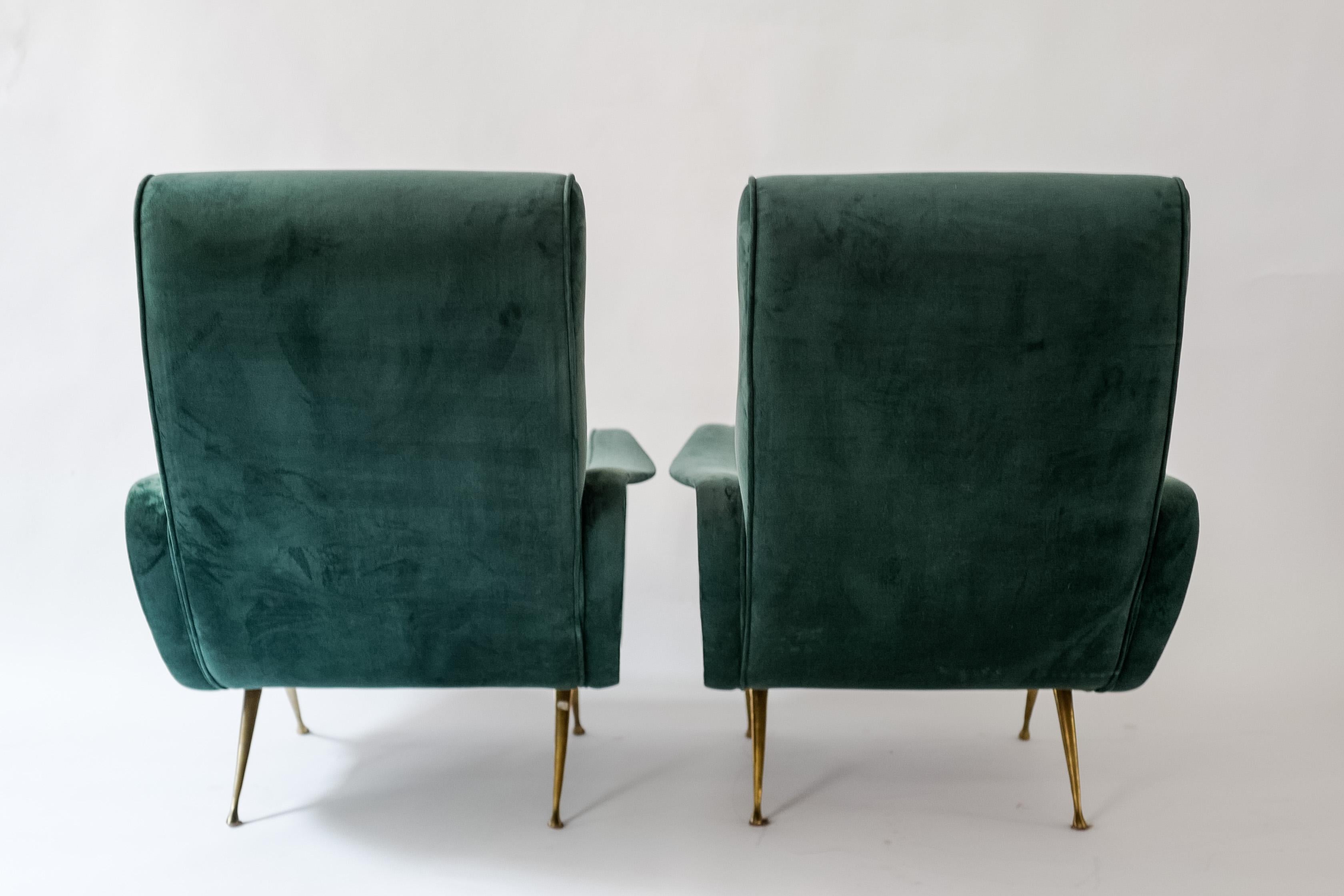 19th Century Pair of Marco Zanuso Lady Chairs in Green Velvet For Sale