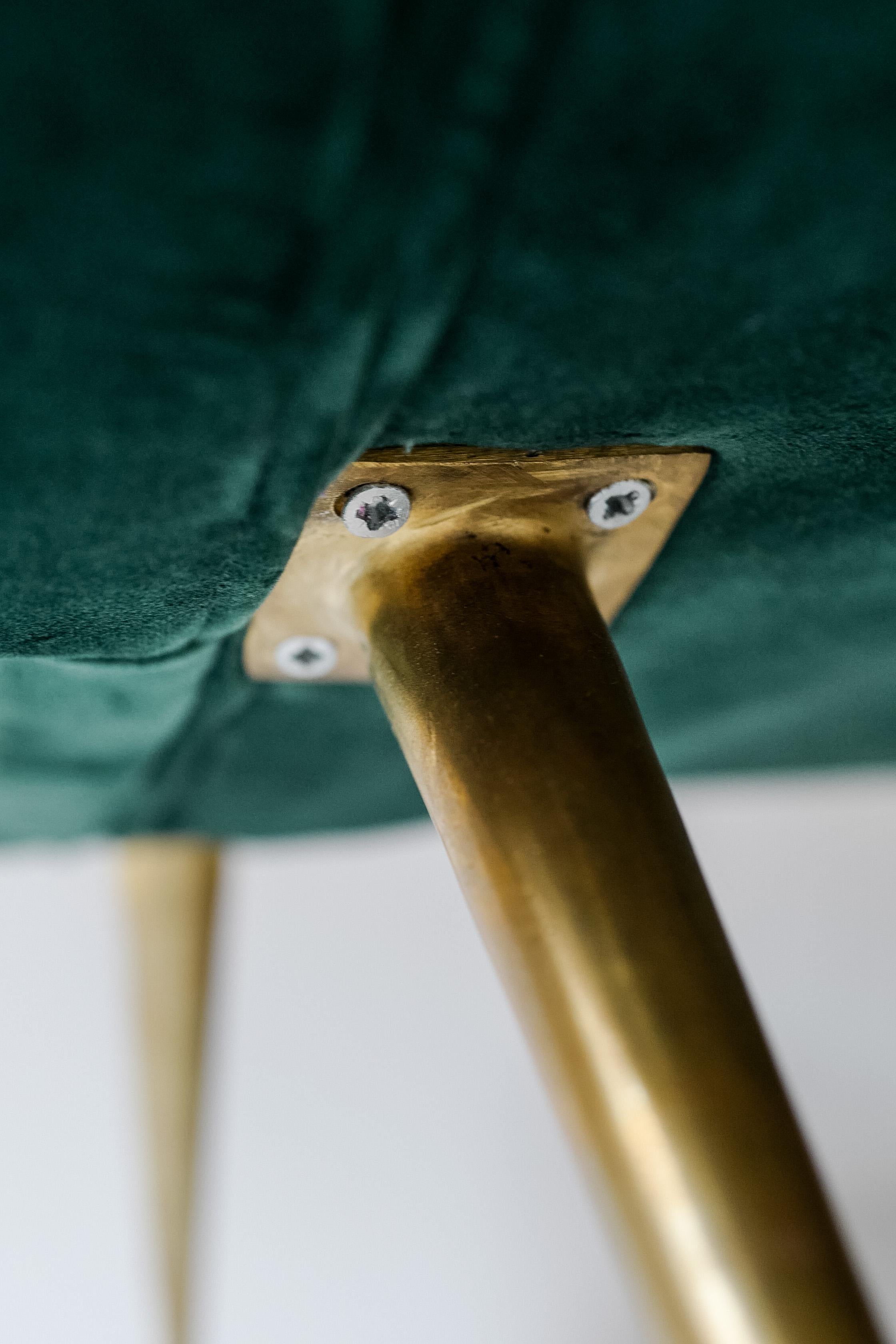 Brass Pair of Marco Zanuso Lady Chairs in Green Velvet For Sale