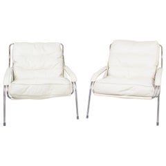 Pair of Marco Zanuso Maggiolina White Leather Chairs by Zanotta, Italy, 1947