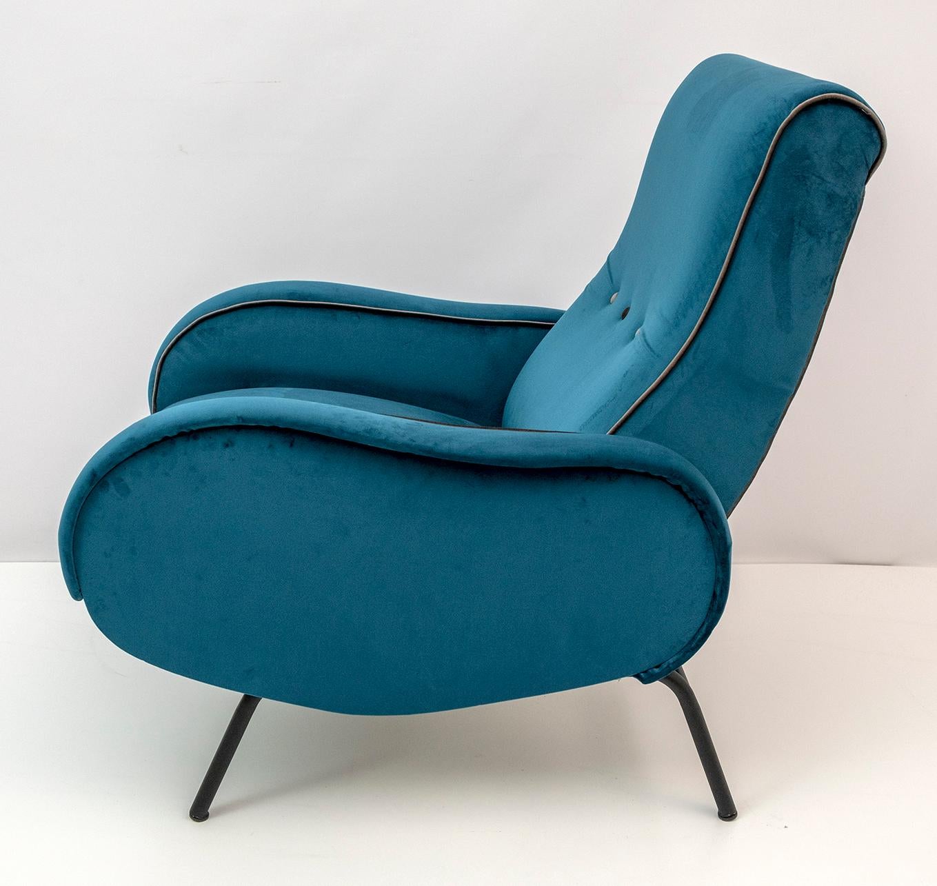 Marco Zanuso Mid-Century Modern Italian Velvet Reclining Armchair, 1950s 1