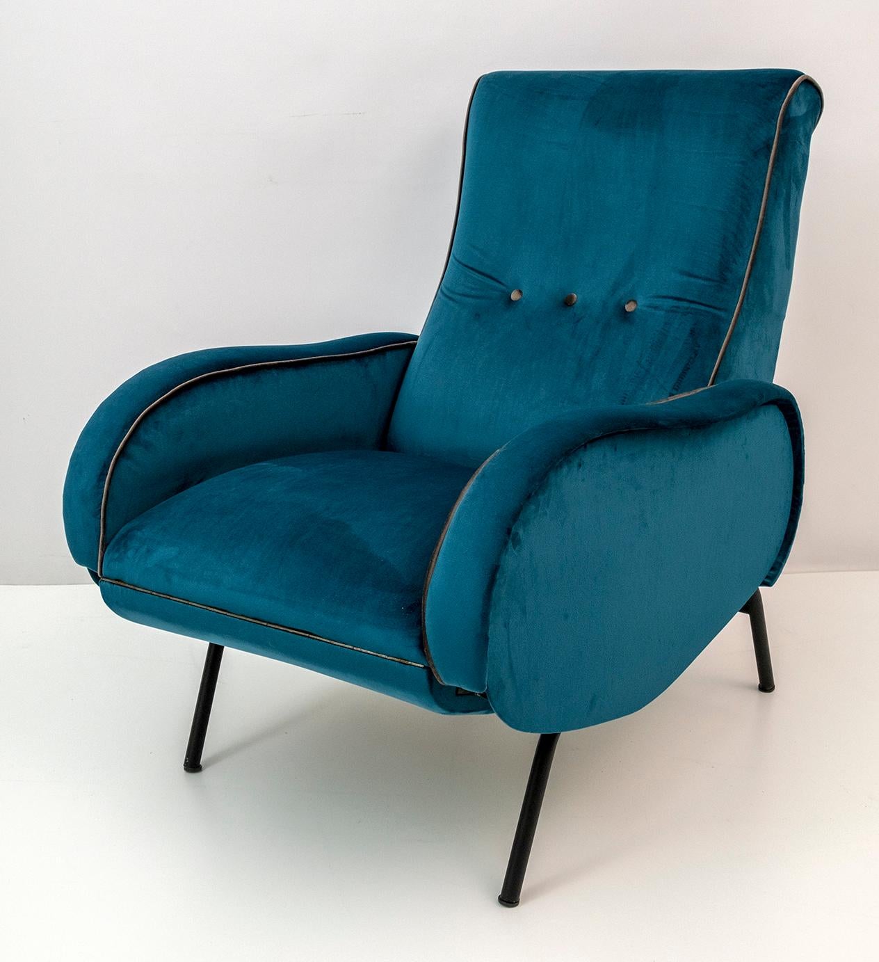 Pair of Marco Zanuso Mid-Century Modern Italian Velvet Reclining Armchairs, 50s For Sale 3