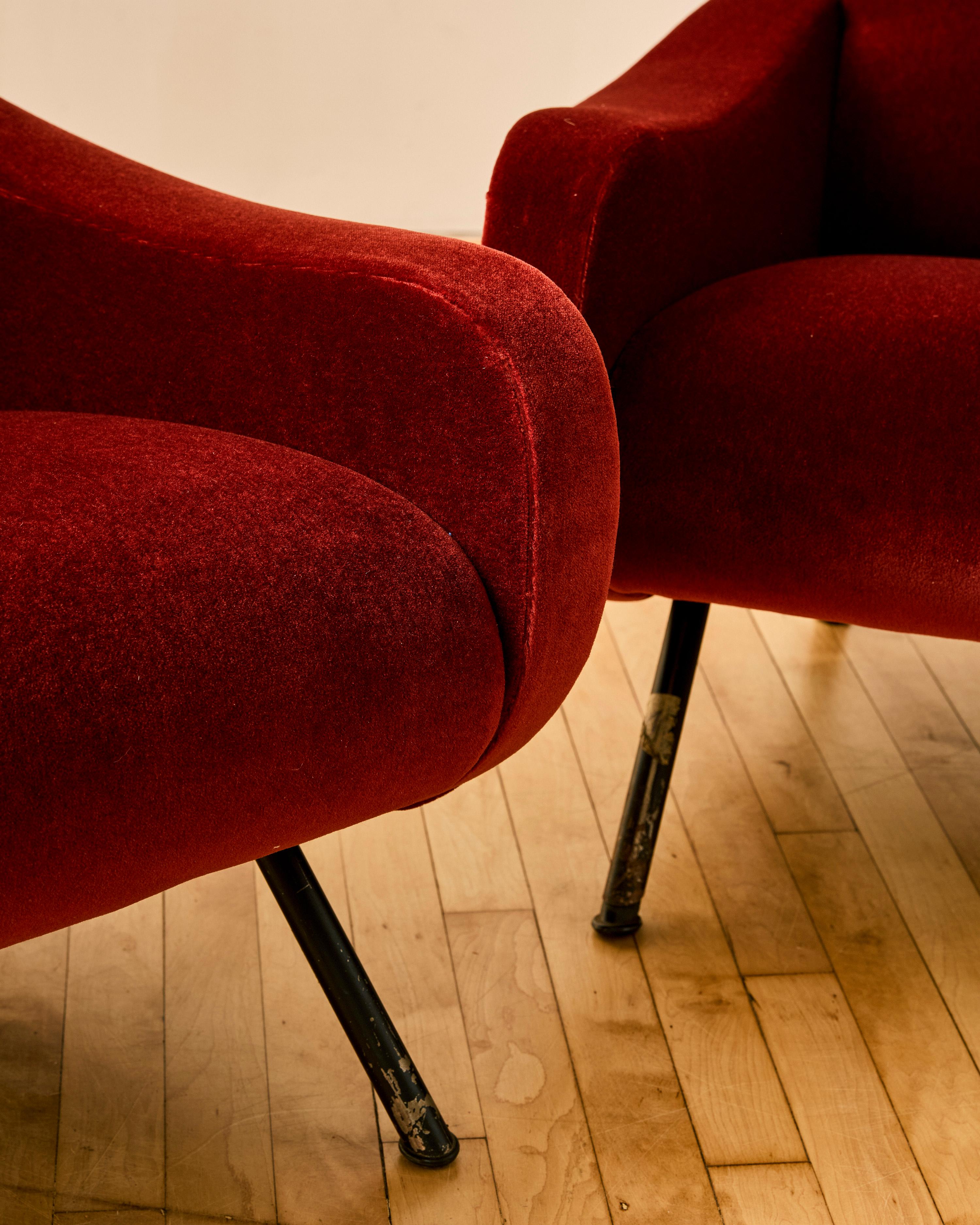 Pareja de Sillones de Dama Marco Zanuso Rojo en venta 3