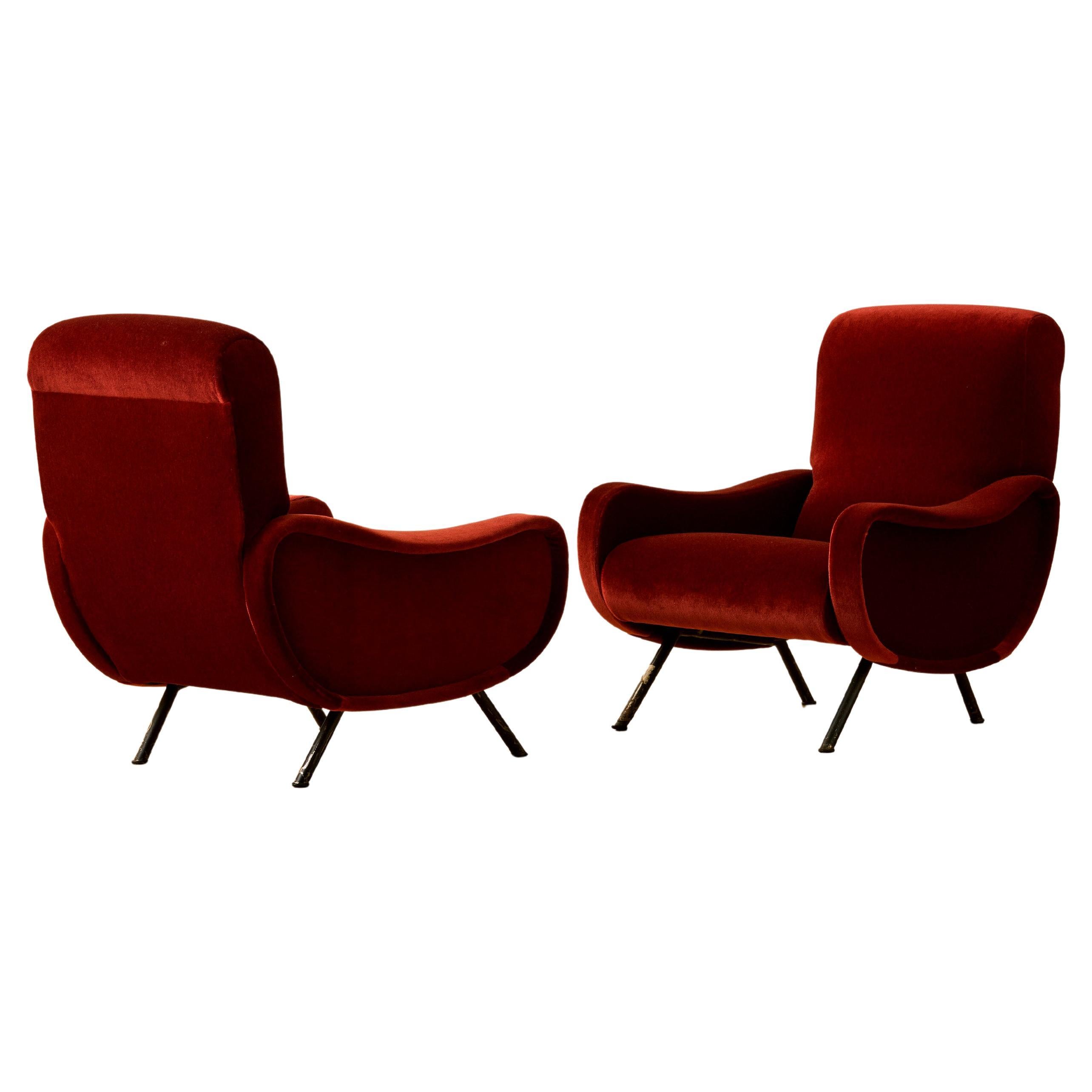 Pareja de Sillones de Dama Marco Zanuso Rojo