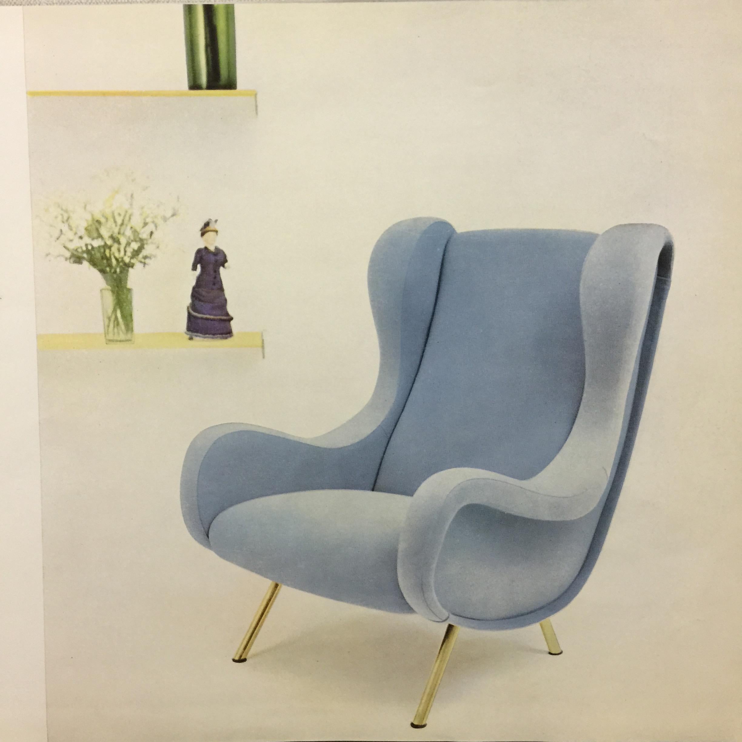 Italian Pair of Marco Zanuso 'Senior' Chairs Mohair Velvet + Ottoman Arflex, Italy, 1951 For Sale