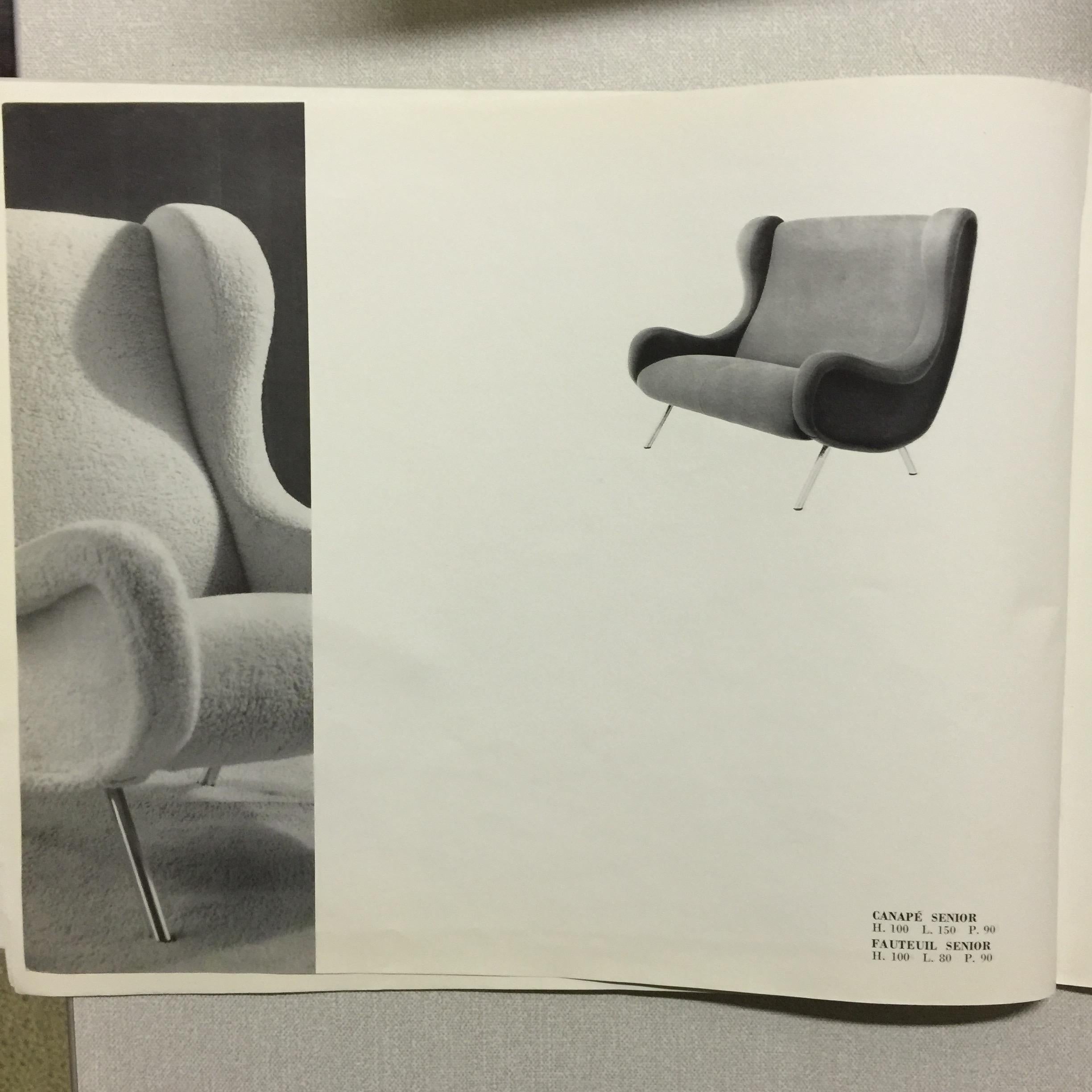 Pair of Marco Zanuso 'Senior' Chairs Mohair Velvet + Ottoman Arflex, Italy, 1951 For Sale 1
