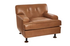 Pair of Marco Zanuso "Square" Brown Leather Lounge Chairs, Italy, 1962