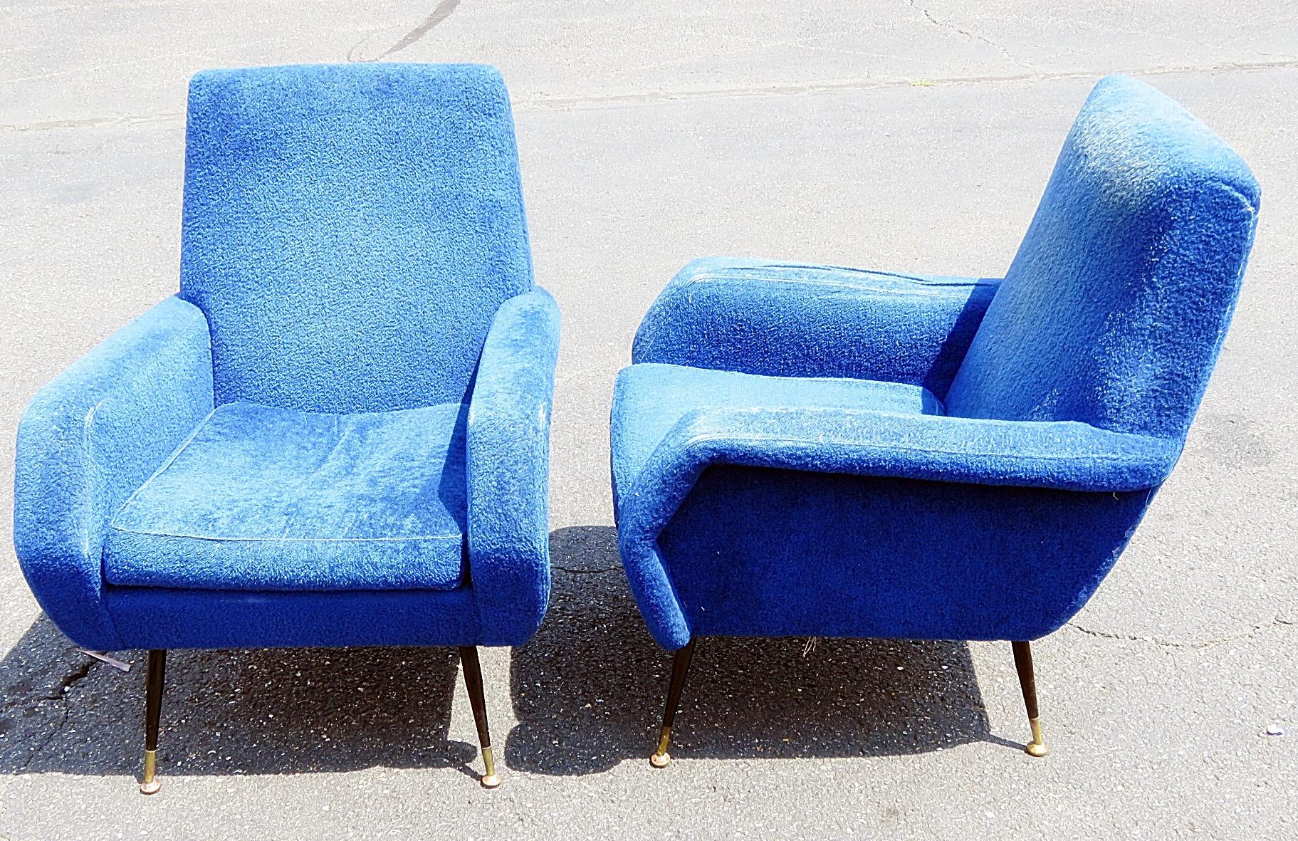 Mid-Century Modern Pair of Marco Zanuso Style Lounge Chairs