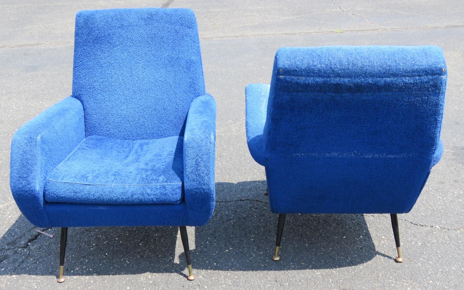 Italian Pair of Marco Zanuso Style Lounge Chairs