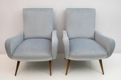 Pair of Marco Zanuso Style Mid-Century Modern Velvet Armchairs, c. 1960