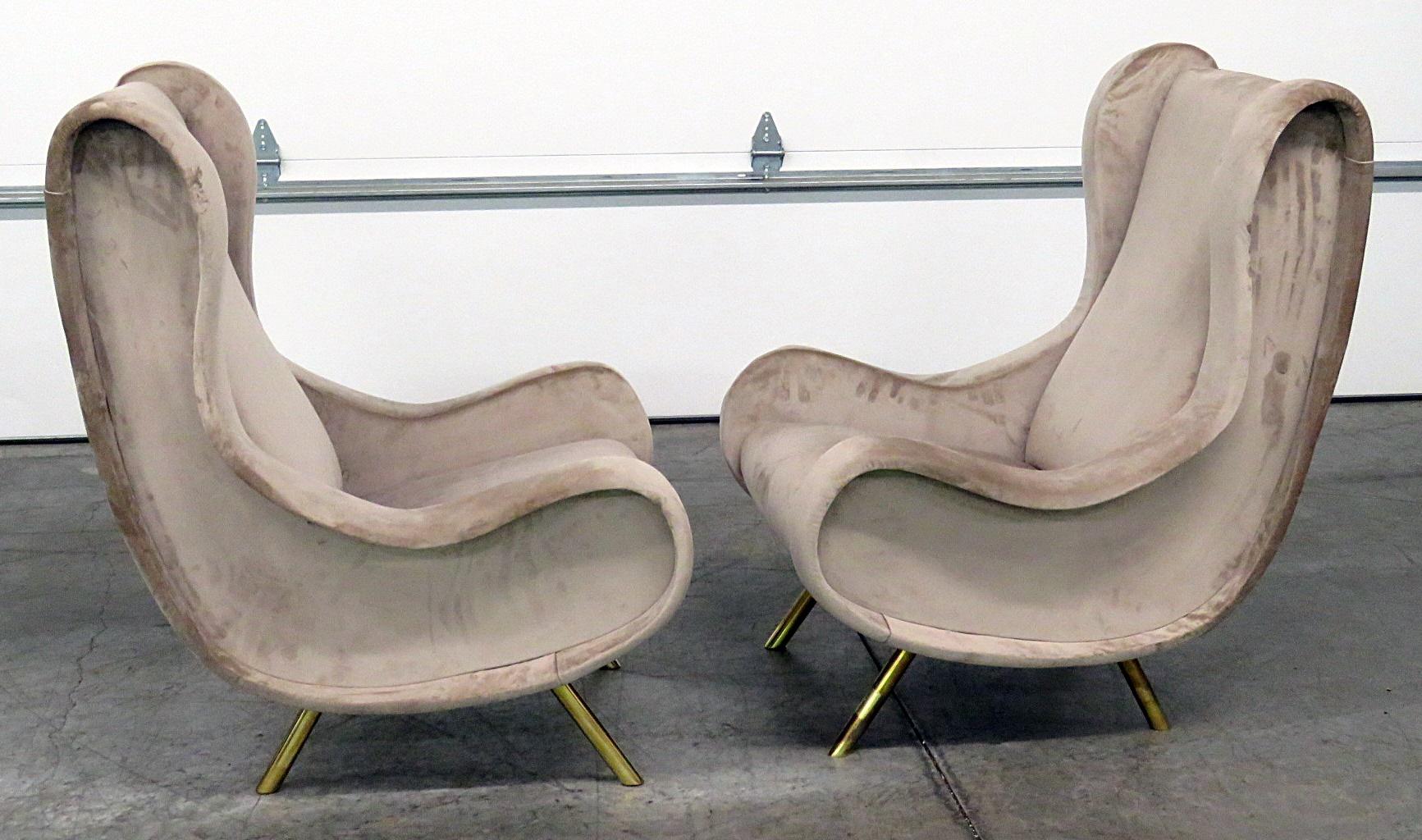 Pair of Marco Zanuso Style Modern Lounge Chairs In Good Condition In Swedesboro, NJ