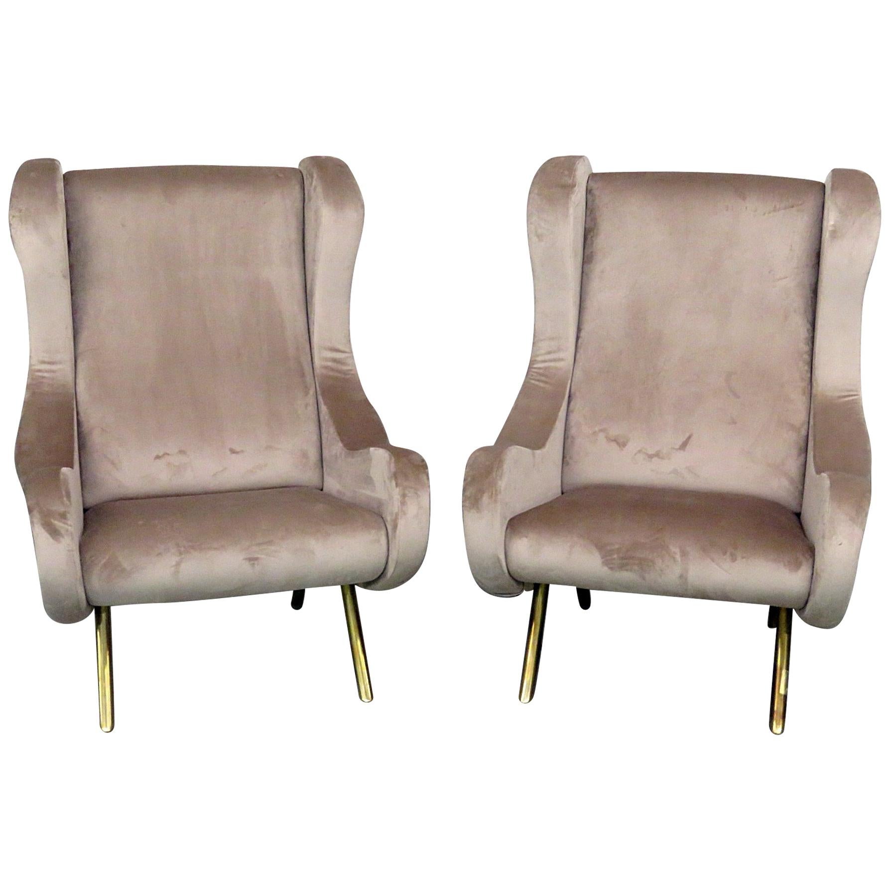 Pair of Marco Zanuso Style Modern Lounge Chairs