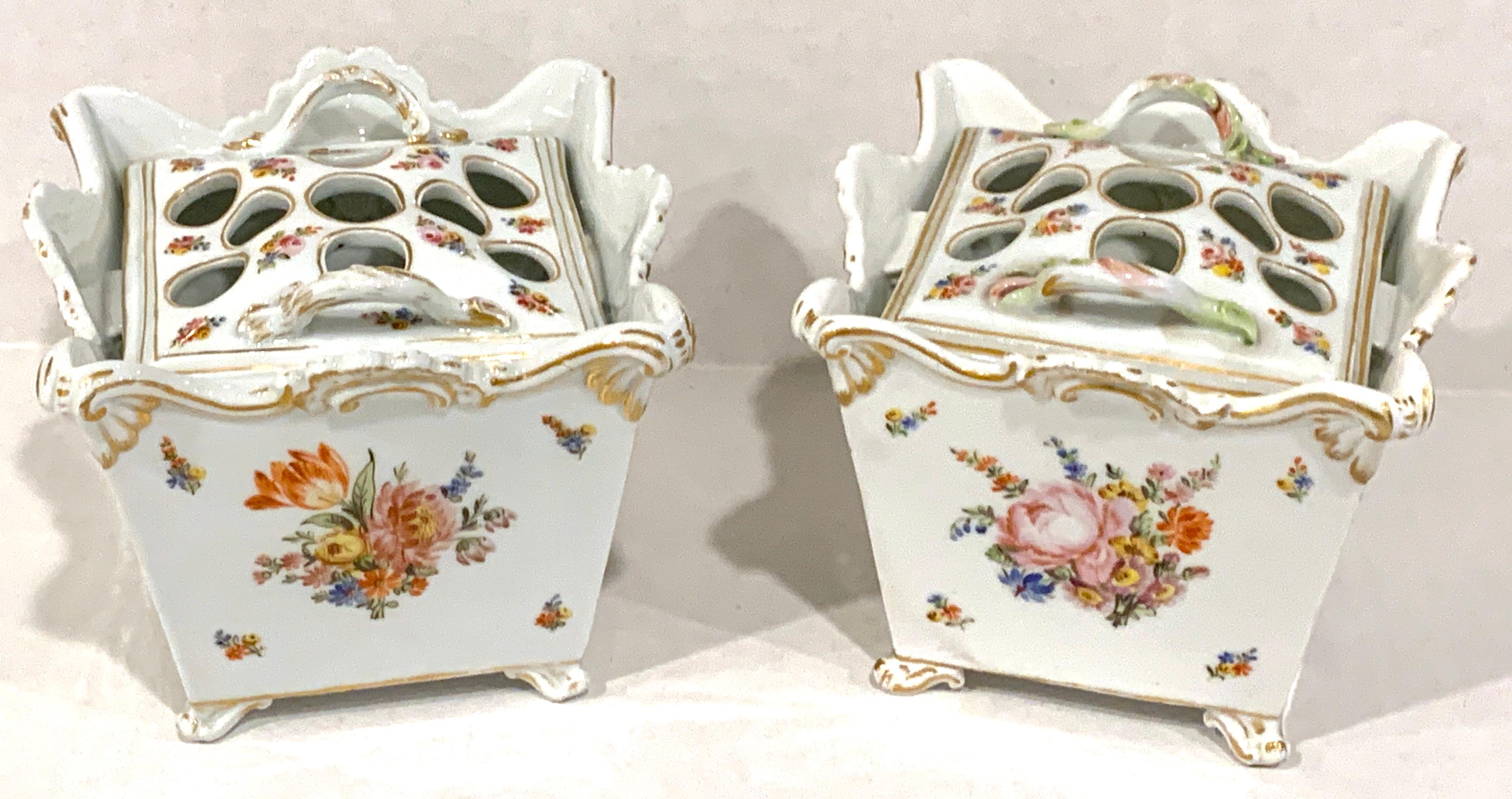 Hand-Painted Pair of Marcolini Meissen Tulipiers, 1774-1814
