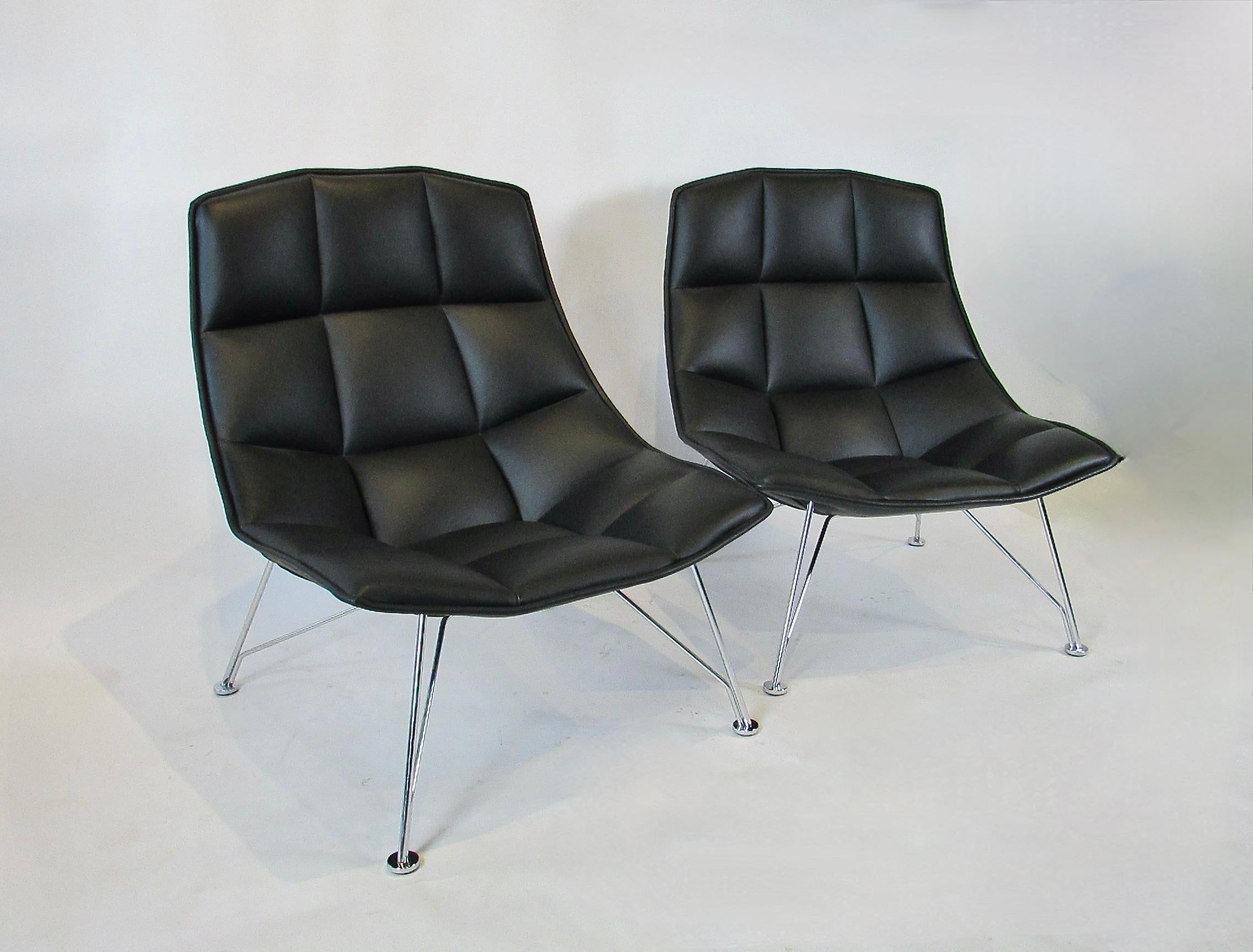 Mid-Century Modern Paire de chaises longues en cuir noir Marcus Jehs & Jurgen Laub pour Knoll en vente