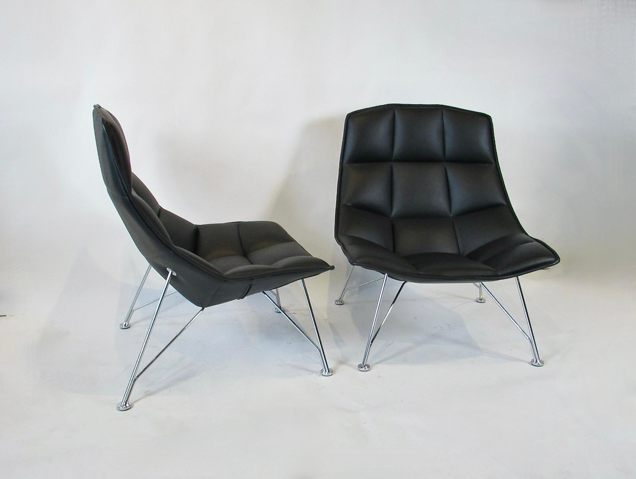 Américain Paire de chaises longues en cuir noir Marcus Jehs & Jurgen Laub pour Knoll en vente
