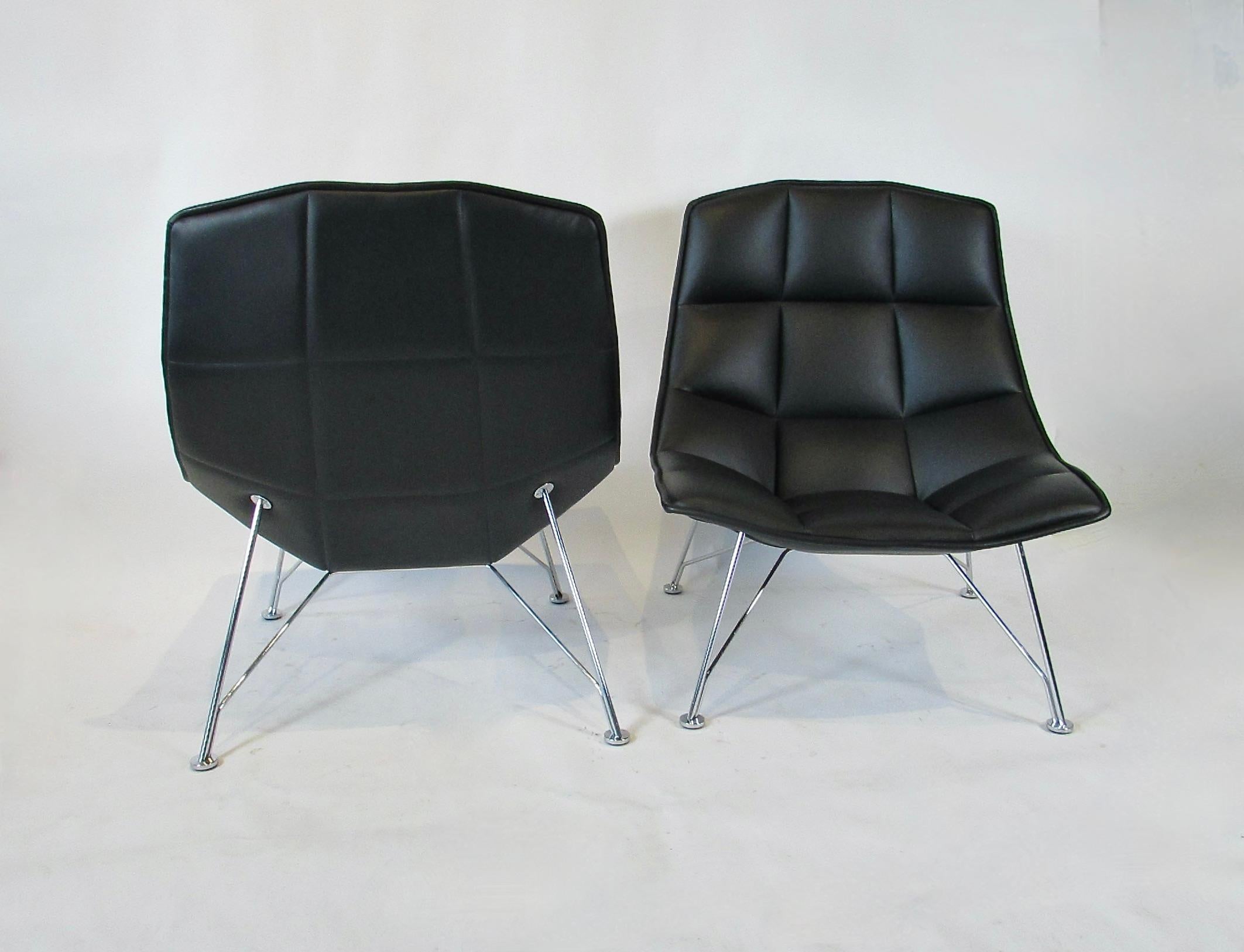Poli Paire de chaises longues en cuir noir Marcus Jehs & Jurgen Laub pour Knoll en vente
