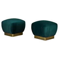 Coppia di pouf in velluto verde di Marge Carson