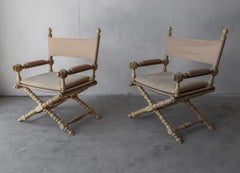 Pareja de sillas de director de campaña Marge Carson Tetes De Lion