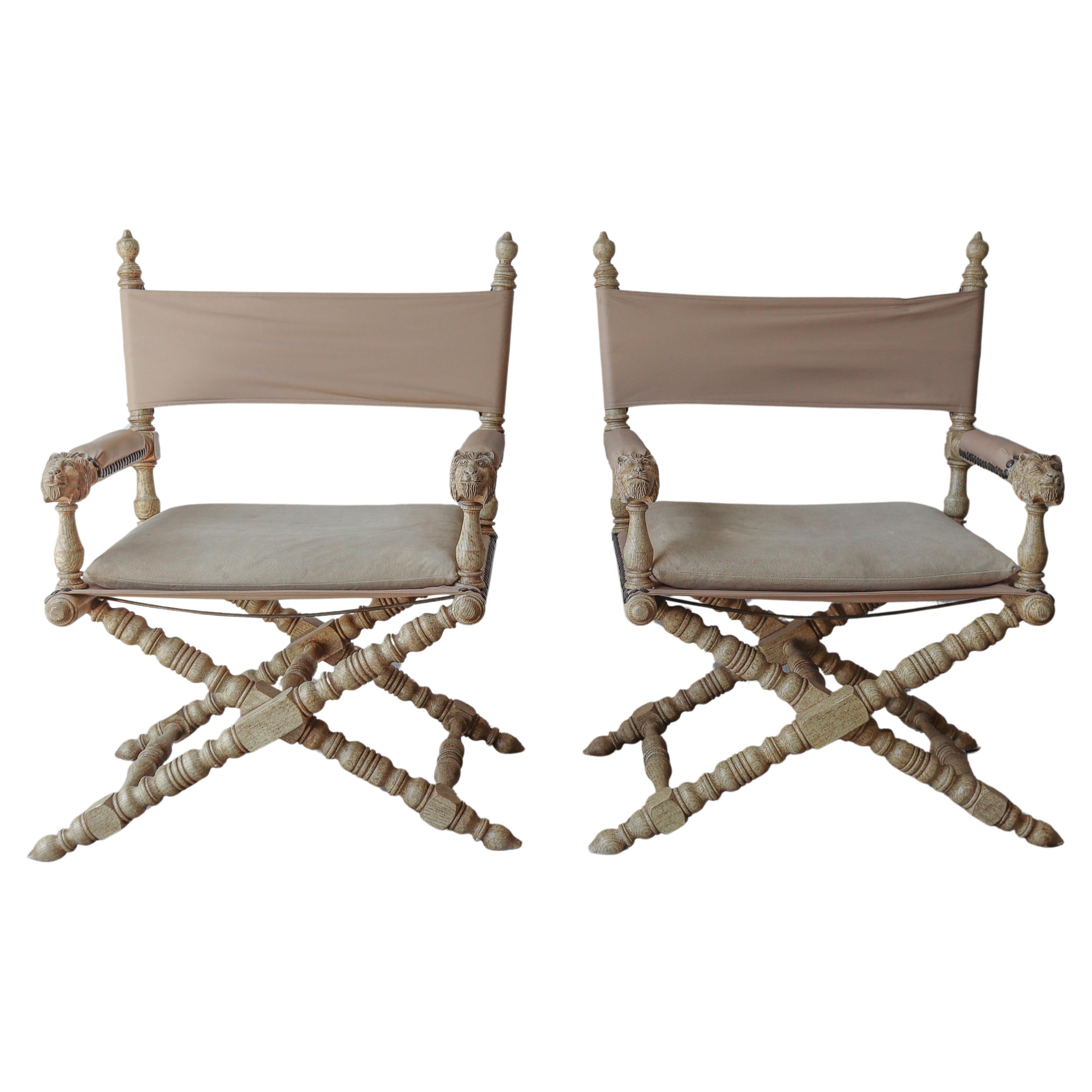 Paire de fauteuils de direction de campagne Marge Carson Tetes De Lion
