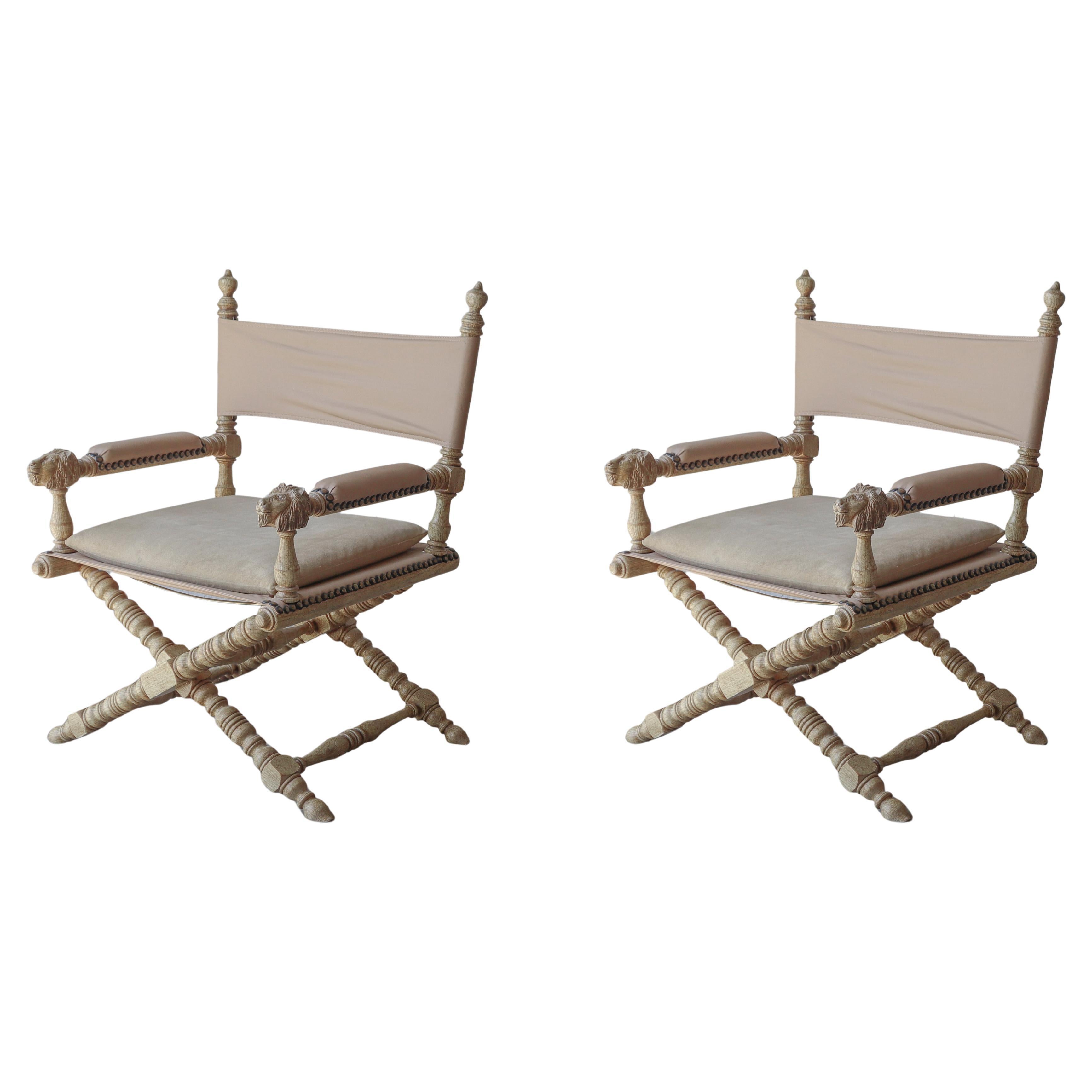 Pair of Marge Carson Tetes De Lion Campaign Directors Chairs For Sale