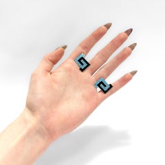 Pair of Margot de Taxco Greek Key Sterling Silver and Enamel Cufflinks