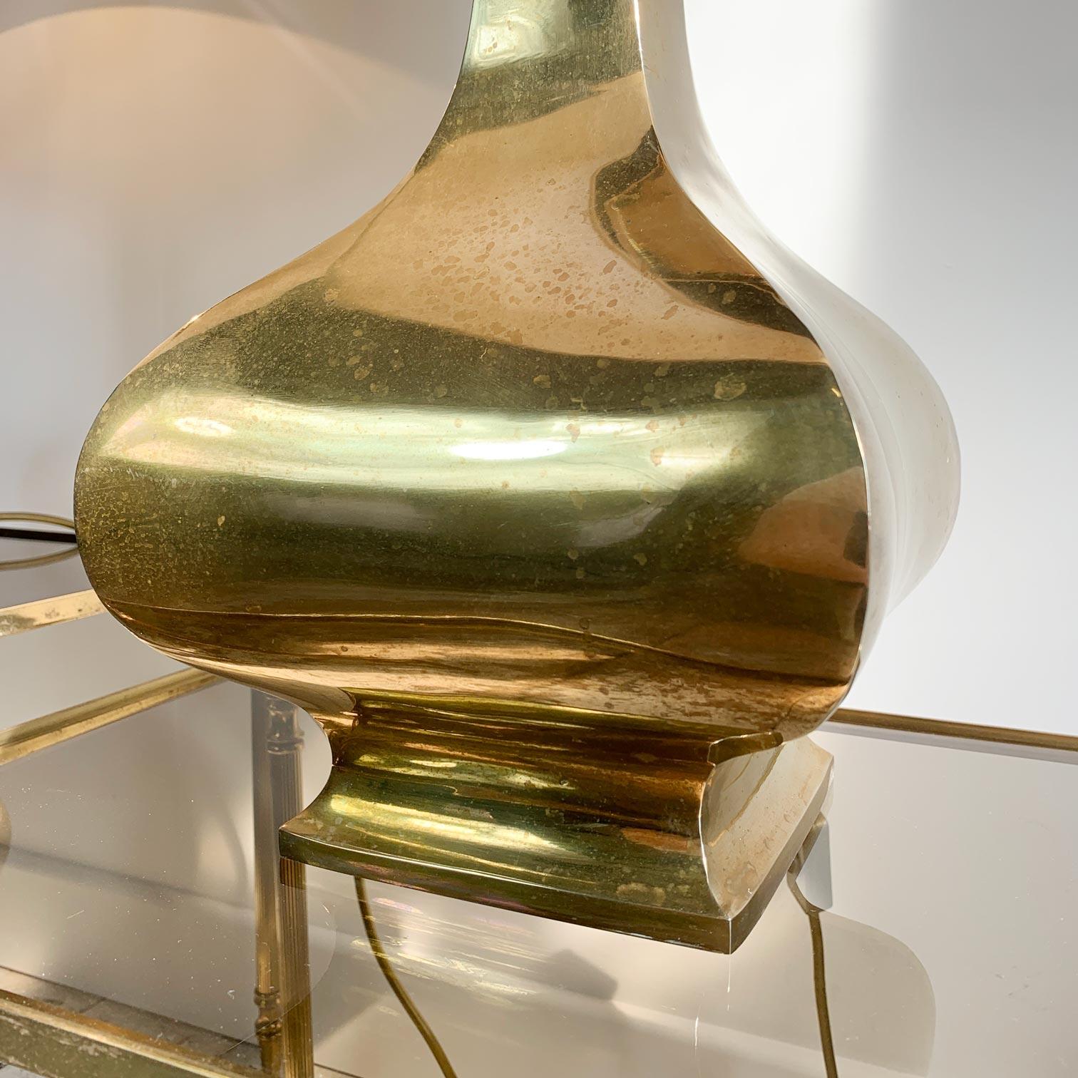 Moderne Paire de lampes de bureau Maria Pergay plaquées laiton doré en vente
