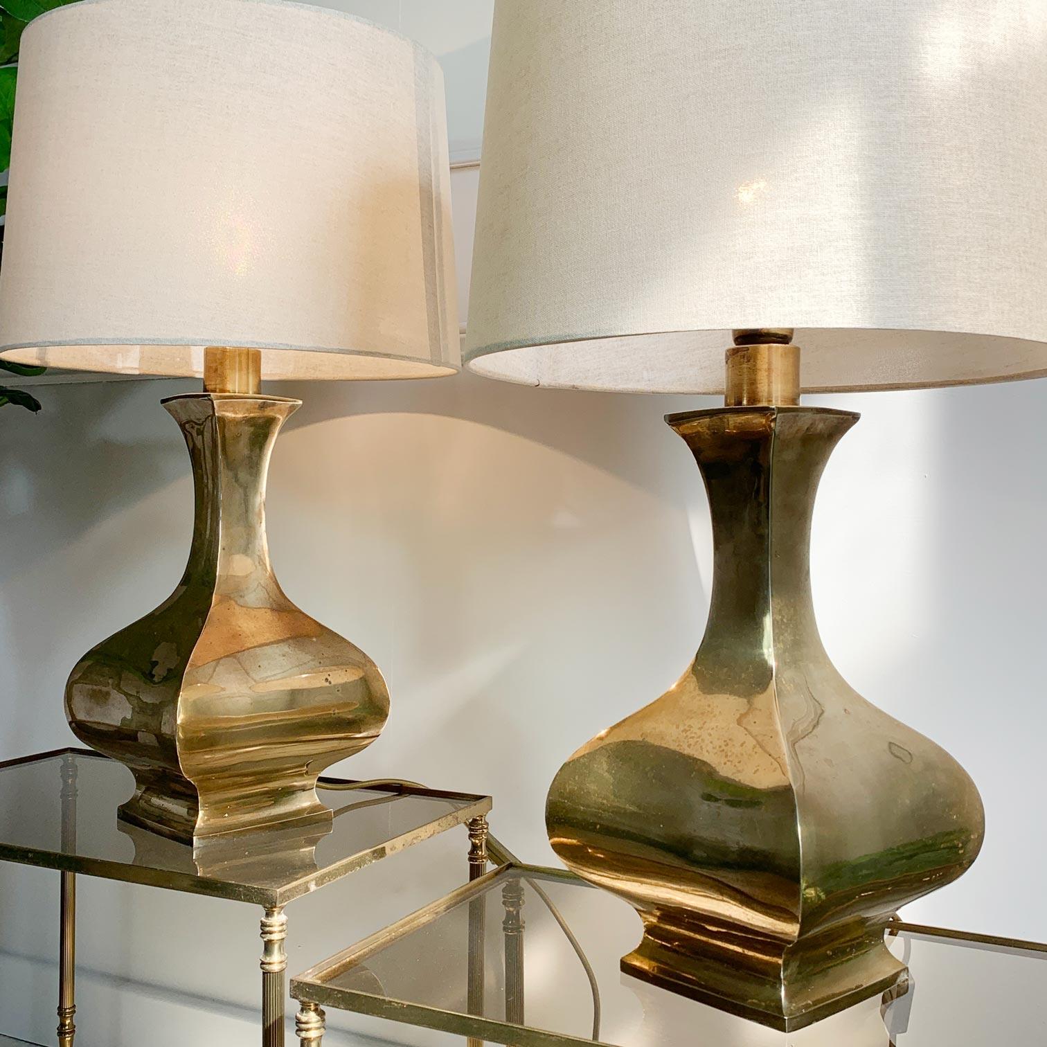 French Pair of Gold Maria Pergay Brass Plated Table Lamps For Sale