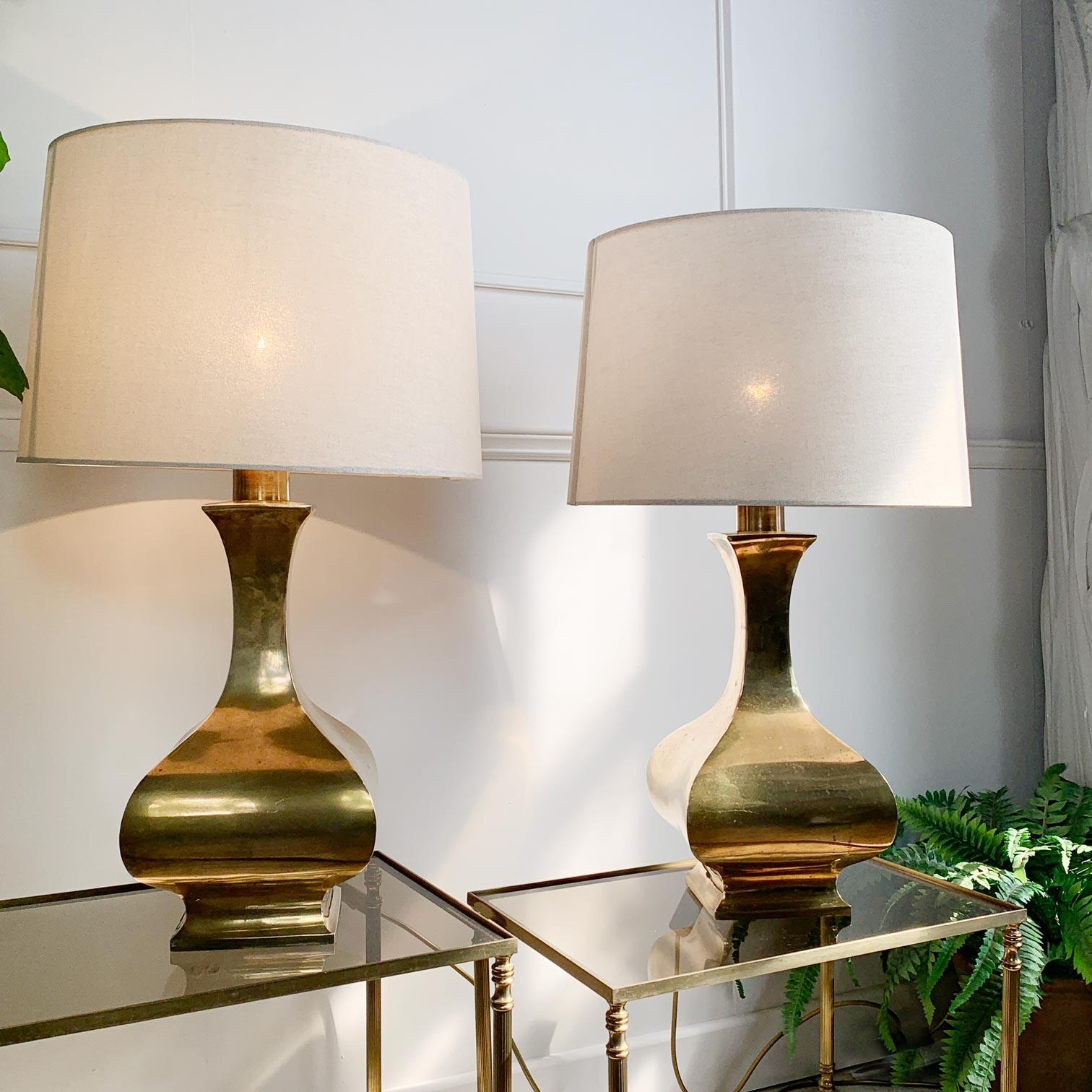 Pair of Gold Maria Pergay Brass Plated Table Lamps In Good Condition For Sale In Hastings, GB