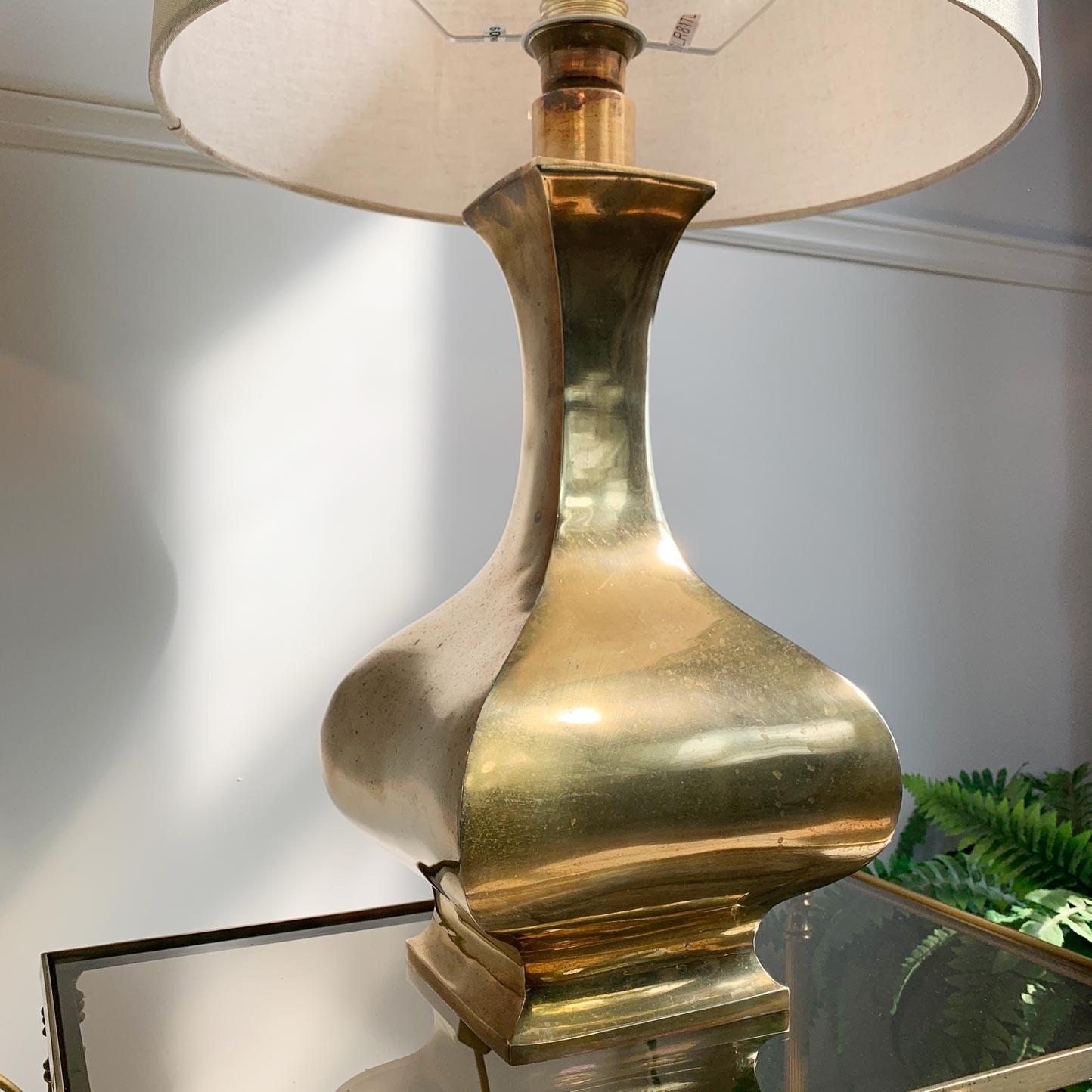 Acier inoxydable Paire de lampes de bureau Maria Pergay plaquées laiton doré en vente