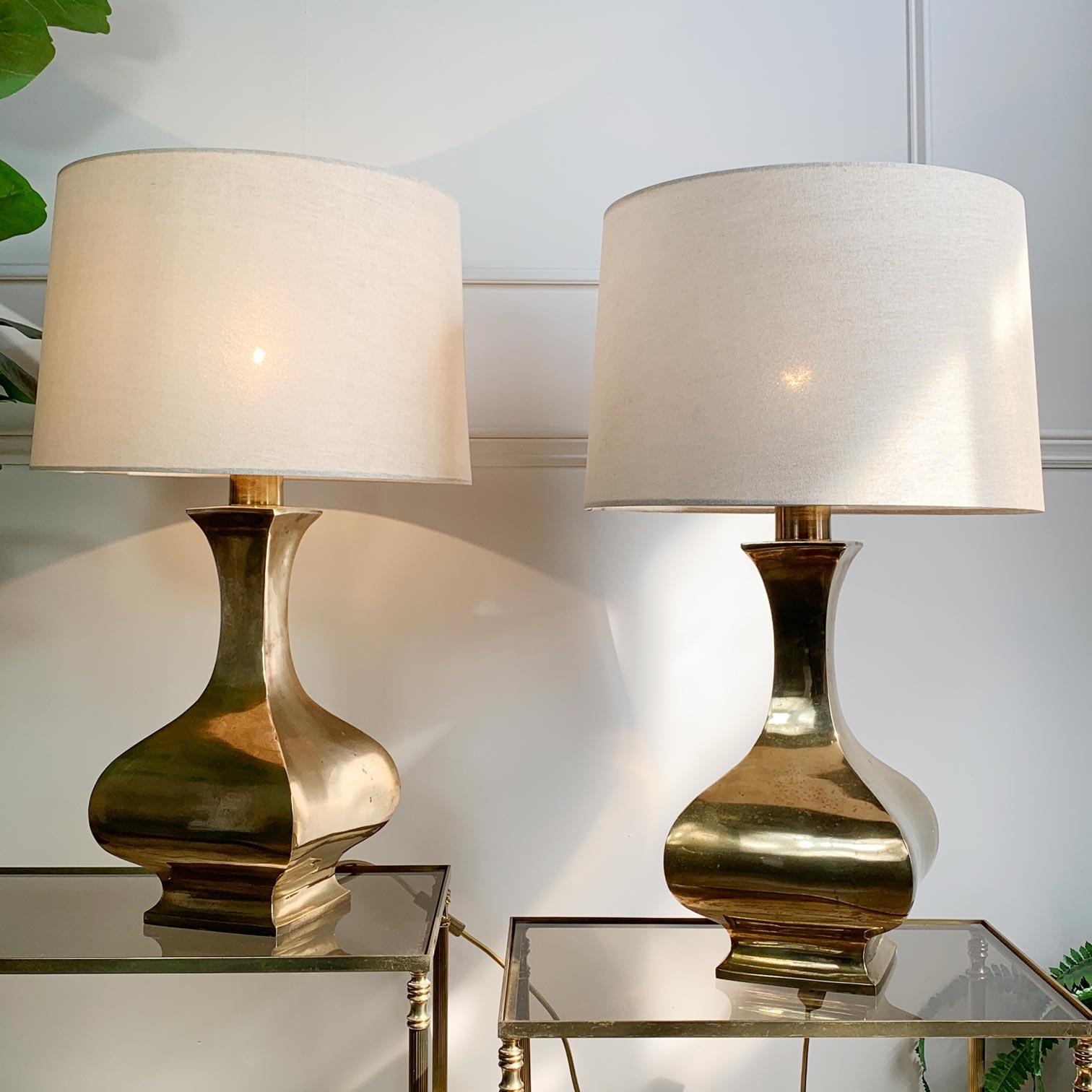 Stainless Steel Pair of Gold Maria Pergay Brass Plated Table Lamps For Sale
