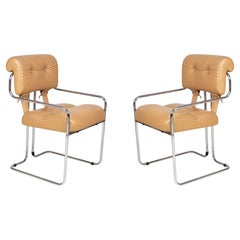 Pair of Mariani Italian Mid-Century Chrome Tubed and Leather Upholstered  Chairs
