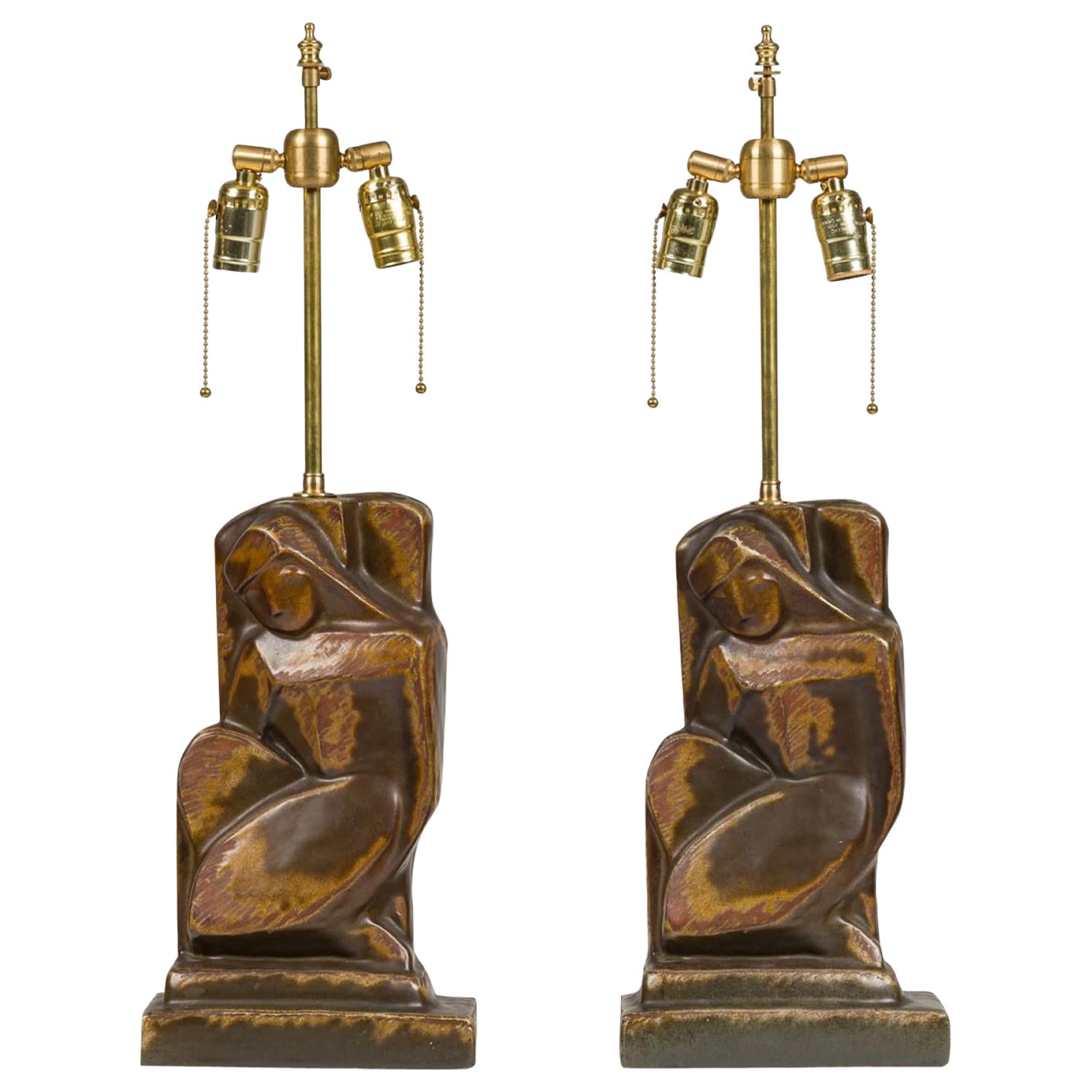 Pair of Marianna von Allesch American Art Deco Figural Table Lamps For Sale