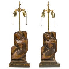 Pair of Marianna von Allesch American Art Deco Figural Table Lamps