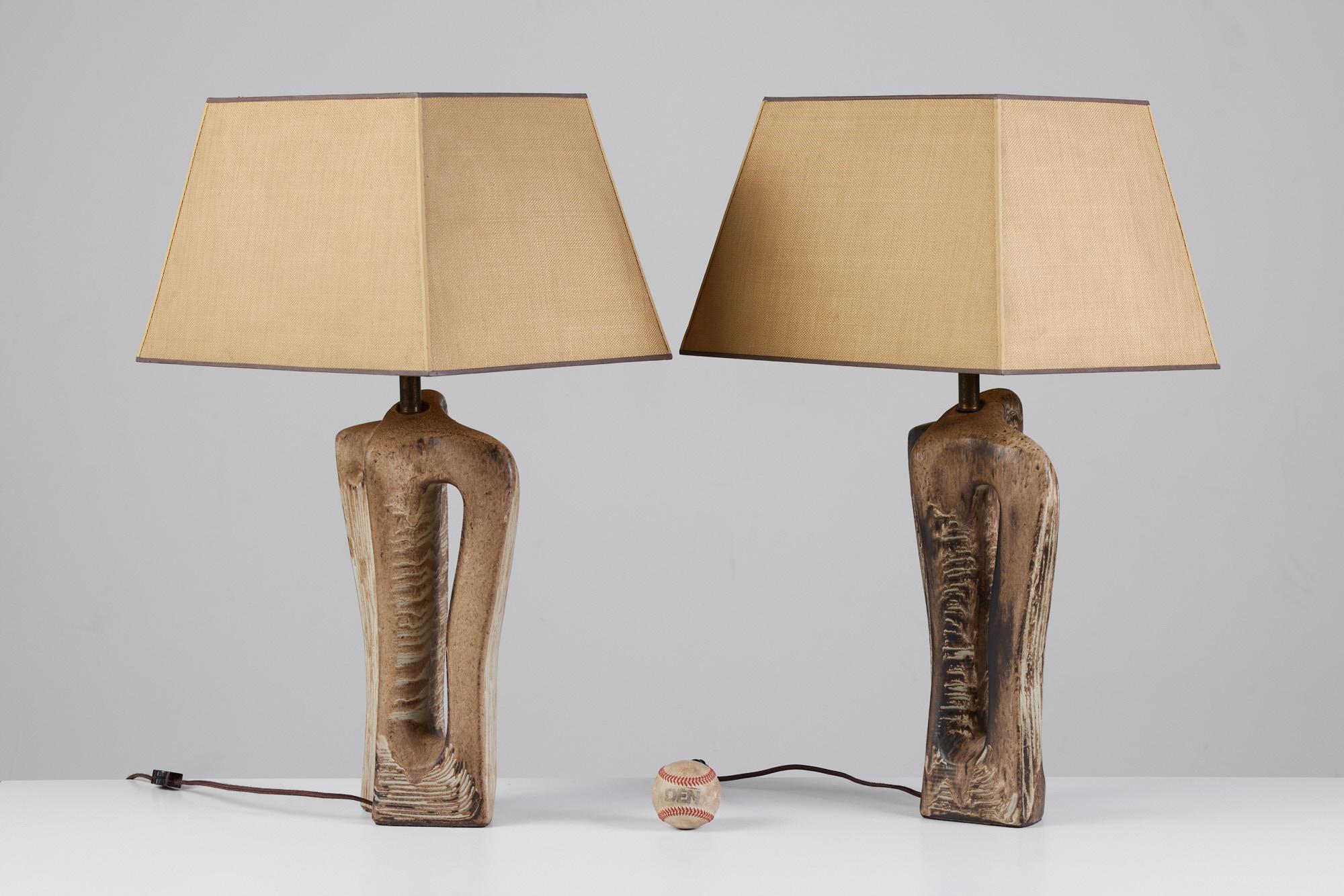 Pair of Marianna Von Allesch Ceramic Lamps In Excellent Condition In Los Angeles, CA