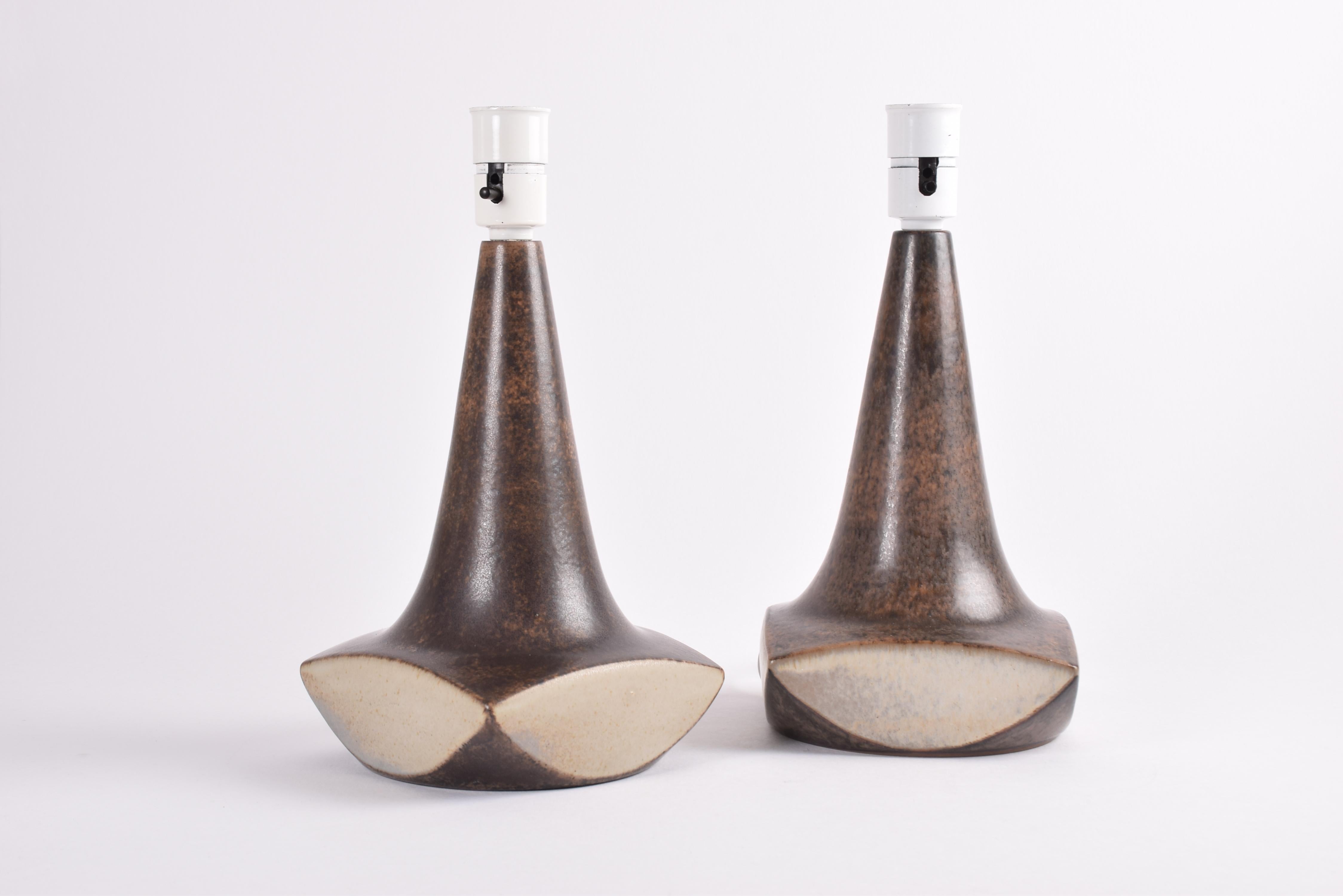 Ceramic Pair of Marianne Starck for Michael Andersen Sculptural Table Lamps Brown, 1960s