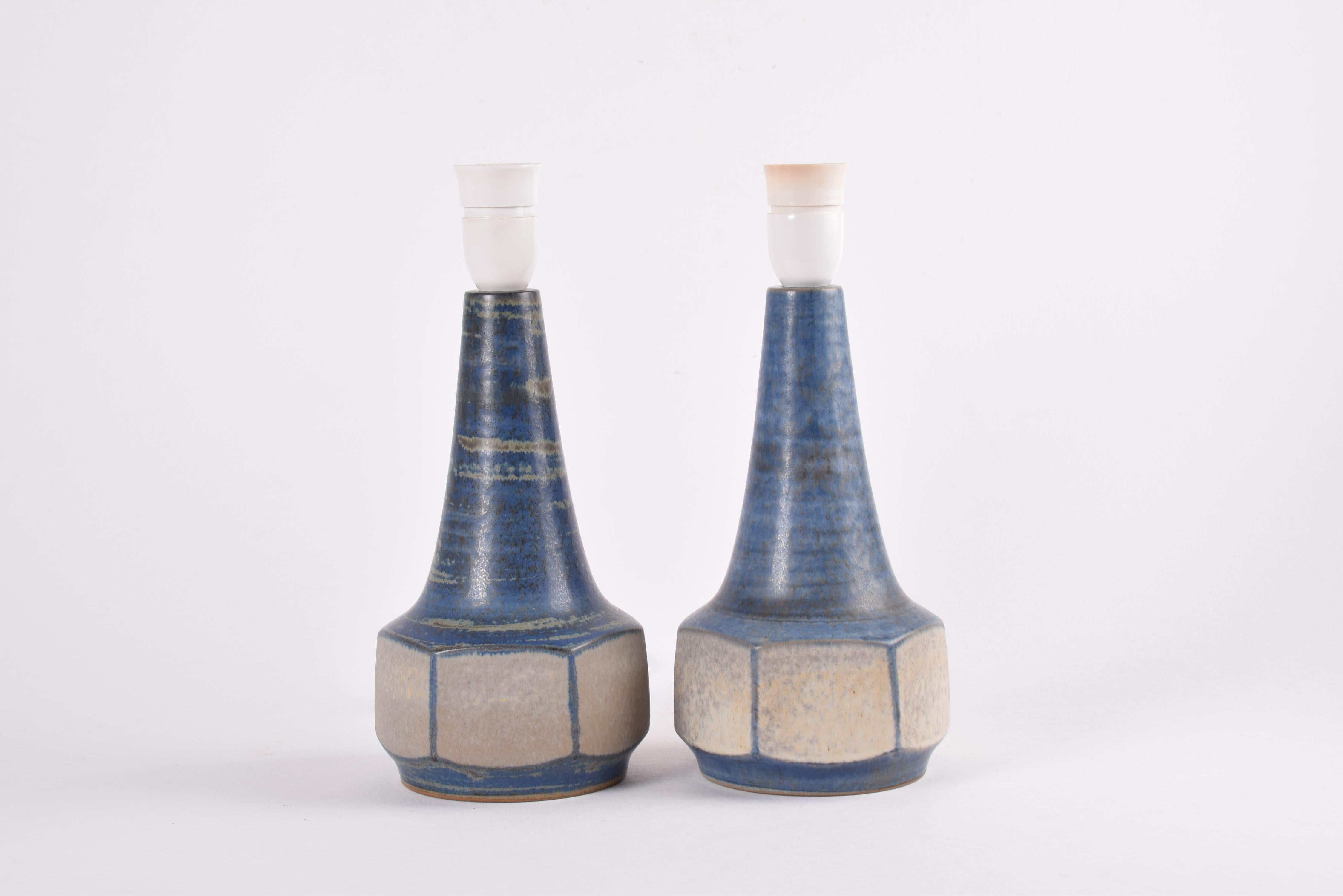 Glazed Pair of Marianne Starck for Michael Andersen Table Lamps Blue Gray, Danish 1960s For Sale