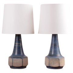 Vintage Pair of Marianne Starck for Michael Andersen Table Lamps Blue Gray, Danish 1960s