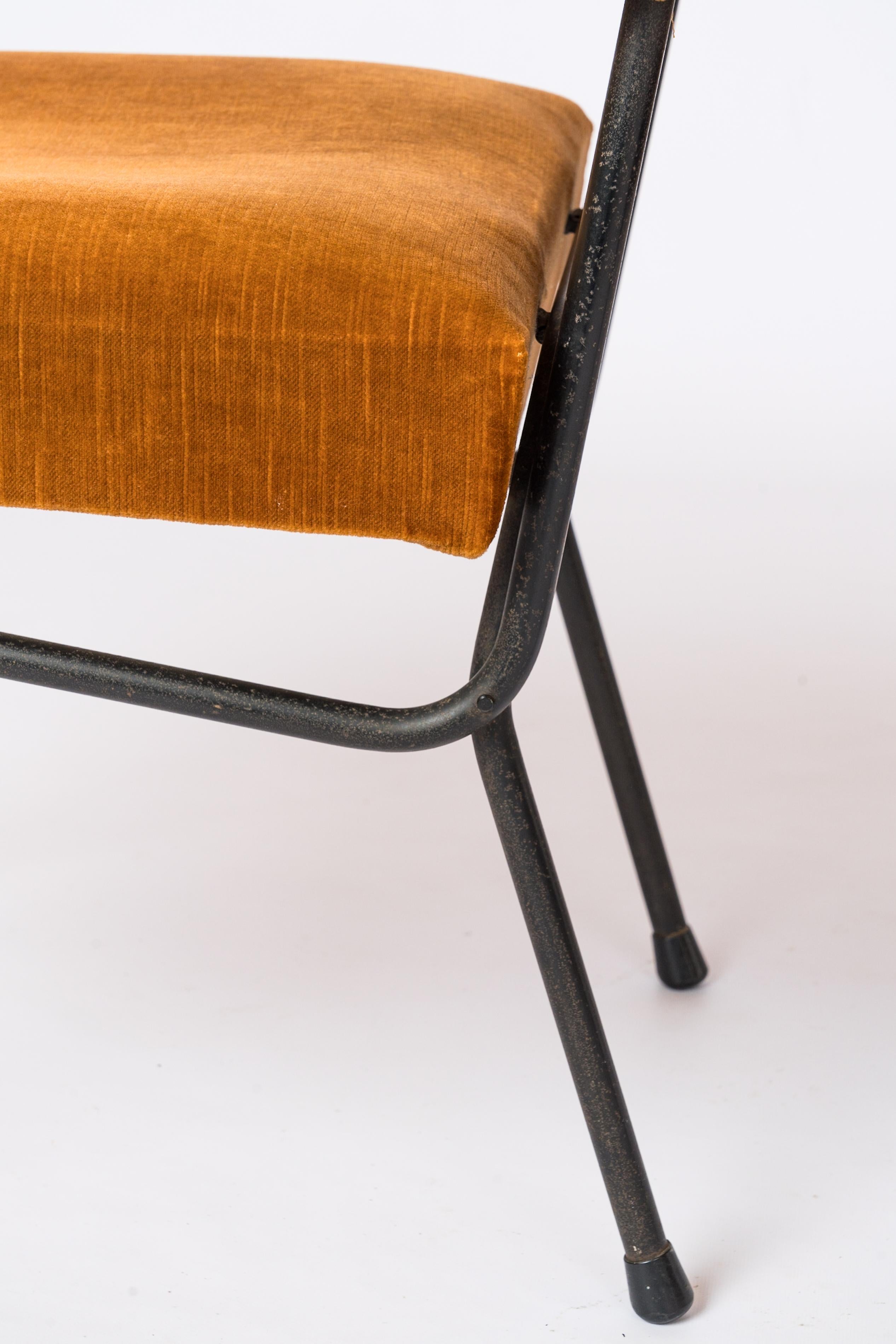 Steel Pair of Marigold Velvet Adjustable Chairs att. Pierre Guariche - France 1960's For Sale